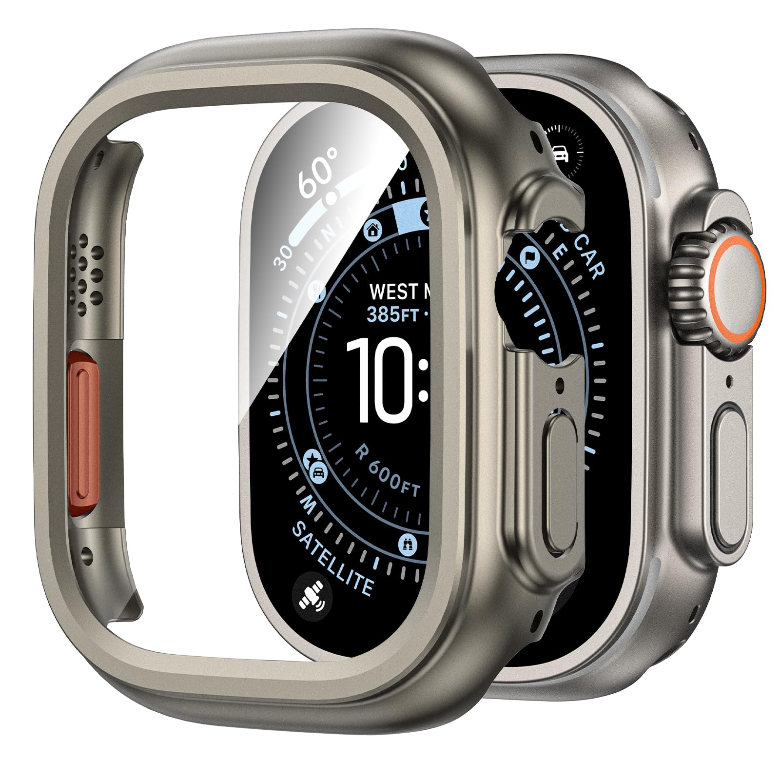 Kamita Wasserdicht Hülle Kompatibel mit Apple Watch Ultra 3/Ultra 2/Ultra 49mm, Hart PC Bumper Case mit Displayschutz aus Gehärtetem Glas, Stoßfest Voller Körper Gehäuse für iWatch 49 (Titangold)