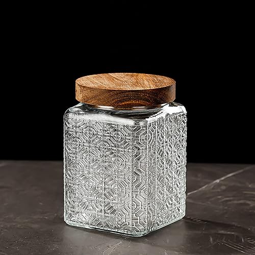Miniatura 5 de KWQBHW Tarro de vidrio vintage hermético con tapa de bambú, recipientes de almacenamiento de alimentos de cocina para dulces, granos de café,