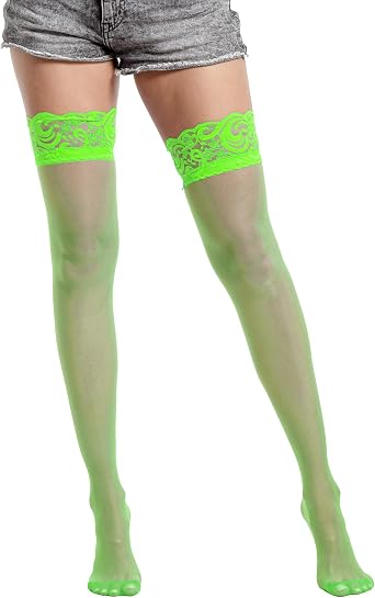 Lace Thigh High Stockings for Women 10D Sheer Full Footed Socks Anti-Slip