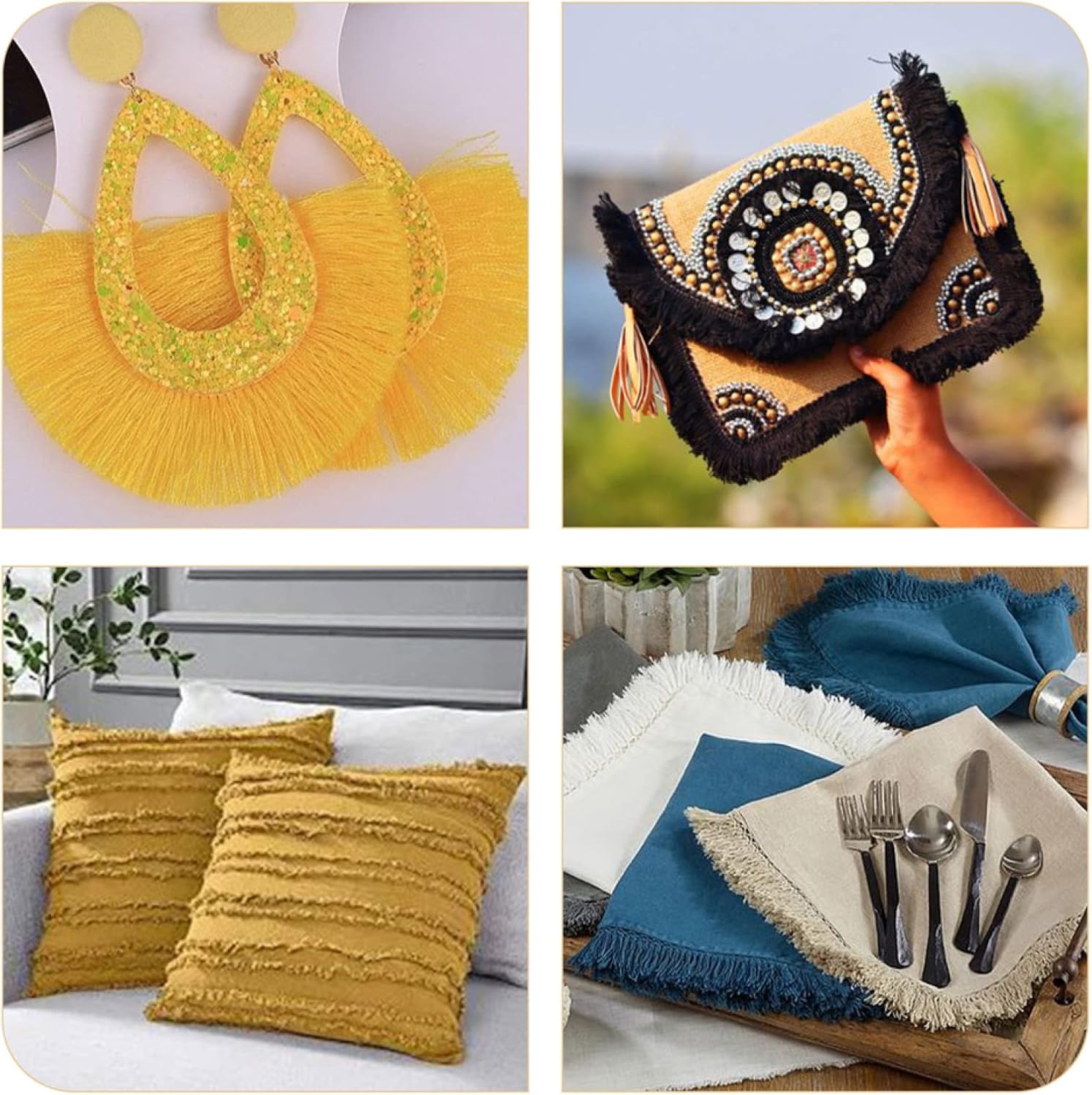 27.34 Yards/25cm Yellow Cotton Braided Ribbons 5/8 Inch Wide Polyester Tassel Lace with Paper Card Chaînette Fringe Fibre Trim for Clothes Sewing Furniture Decoration DIY Tassel Pendants Making
