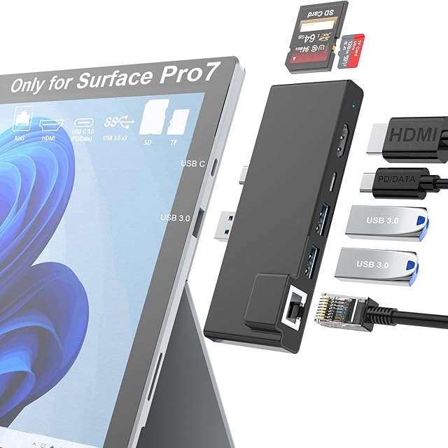 Microsoft Surface Pro 4/5/6 Docking Station, Rocketek Microsoft Surface Hub Expansion with TF/SD Card, 3 USB 3.0, Mini DP to 4K HDMI Converter Adapter Docking Station, Surface Pro Docking Station