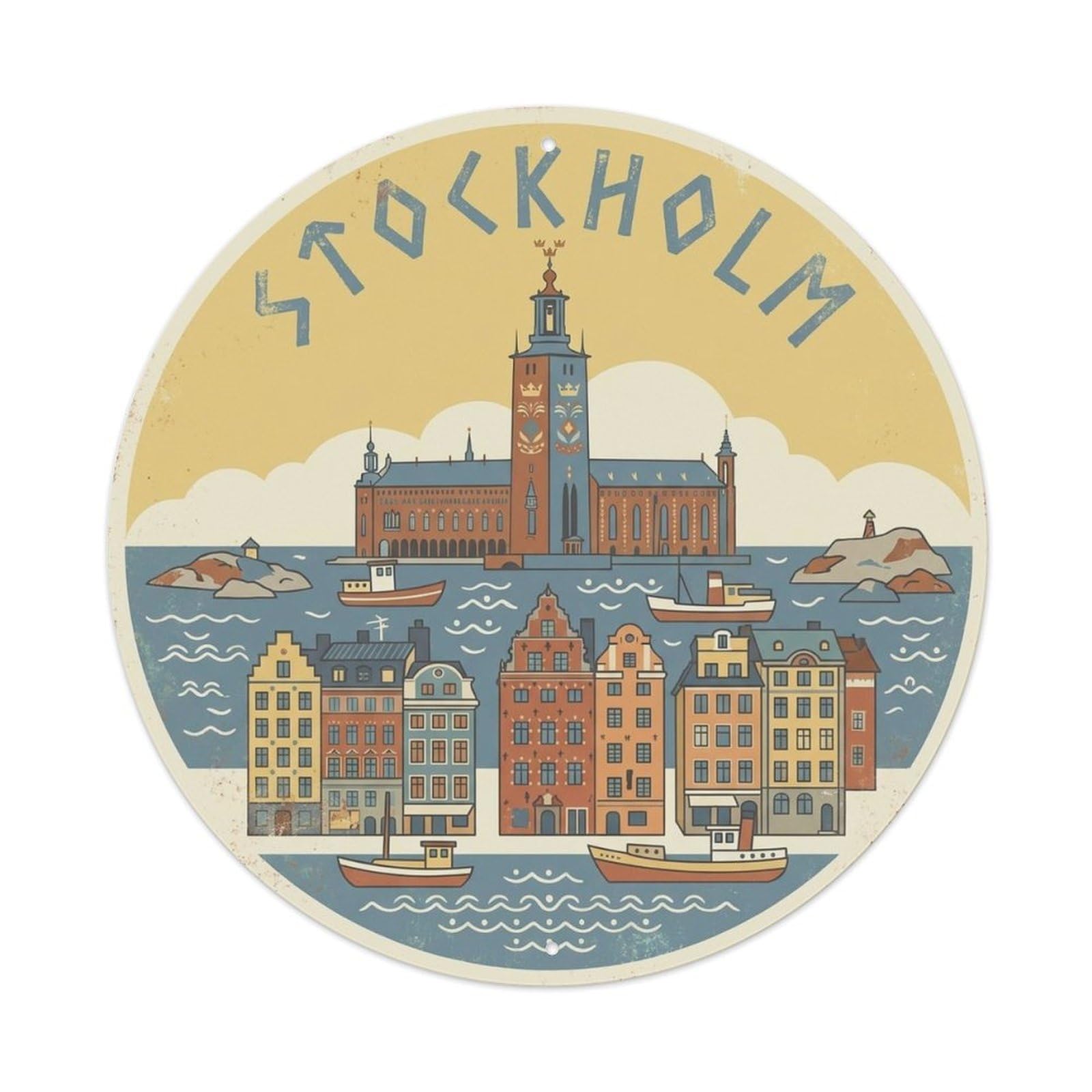 Stockholm Sweden Vintage City Travel Landmark Metal Tin Sign