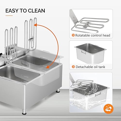 Miniatura 5 de ROVSUN Freidora eléctrica de 36 cuartos de galón con temporizador de 60 minutos, 240 V, 6600 W de doble tanque comercial con protección contra