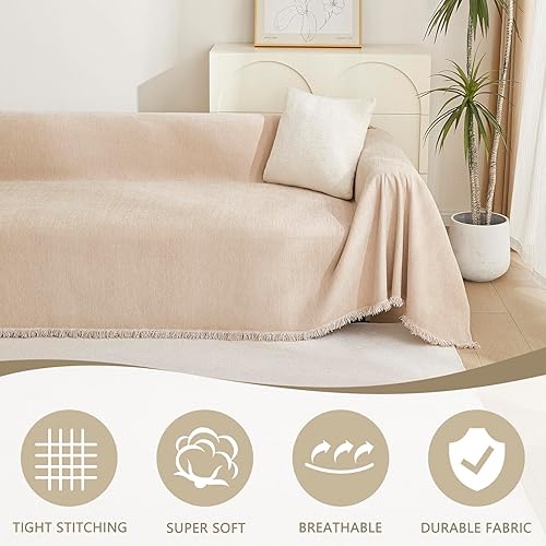 Miniatura 2 de MYSKY HOME Fundas de sofá para futón con borde de borlas, fundas de sofá color caqui, gruesas y suaves para gatos, fundas de asiento de sofá