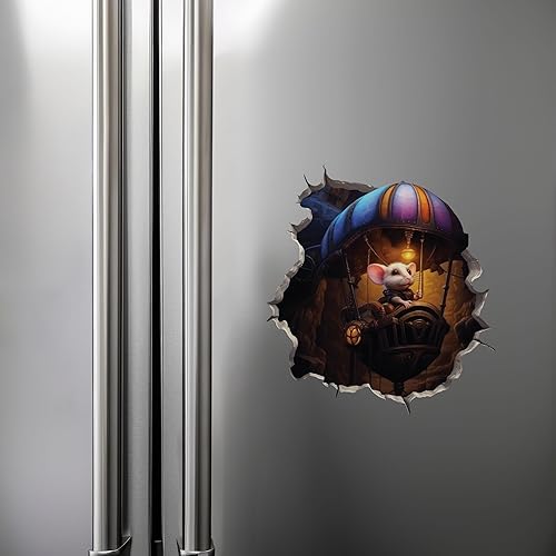 Miniatura 7 de Steampunk Mouse in Flying Machine Mouse Hole - Calcomanía de pared 3D con agujero de ratón