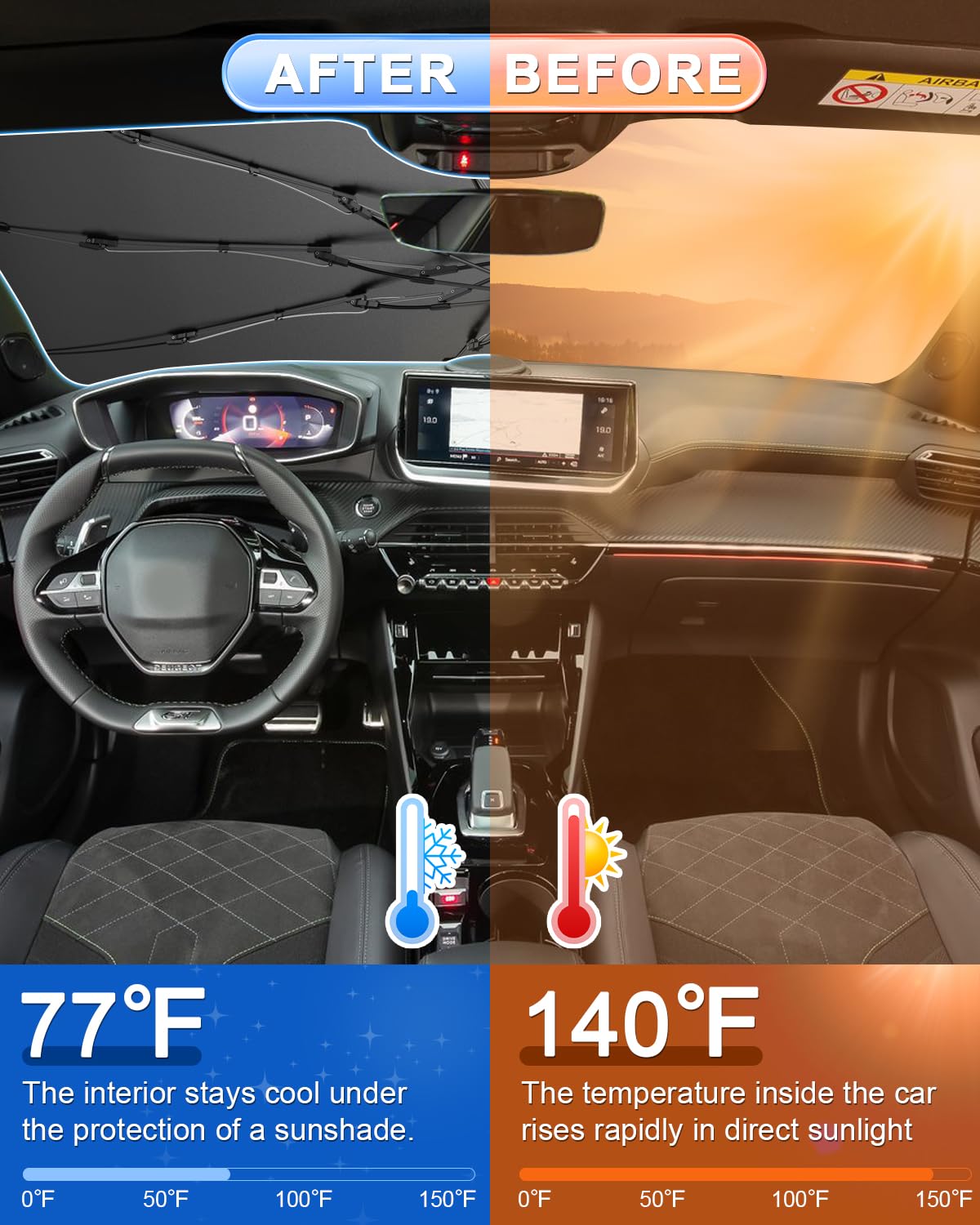 Parasole Per Peugeot 2008/e-2008 2019-2024 | Protezione UV E Calore | Interno Parabrezza | Facile Montaggio - Foto 3