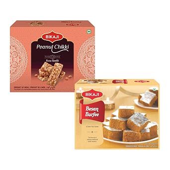 Bikaji Besan Burfi/Burfee 340g & Peanut Chikki 400g | Classic Besan Sweet & Crunchy Peanut Chikki | Indian Festive Sweet Pack