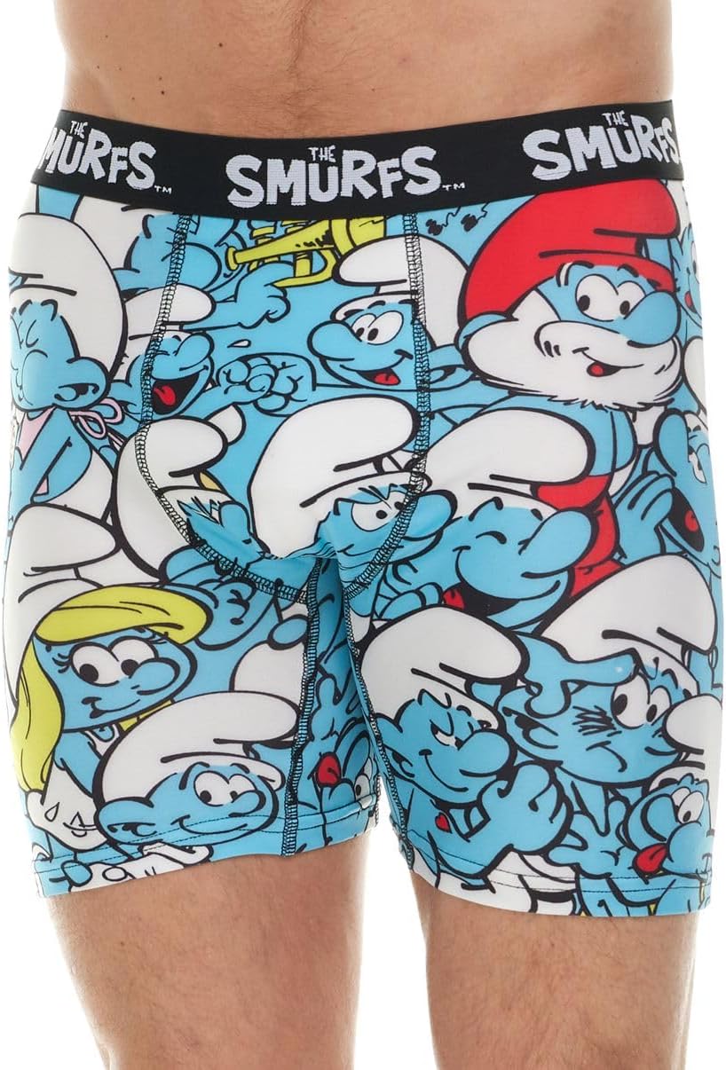 The Smurfs Men's Boxer Briefs - No Fly, Anti-Chafing Stitching, Comfort Shaped/Cotton Lined Crotch