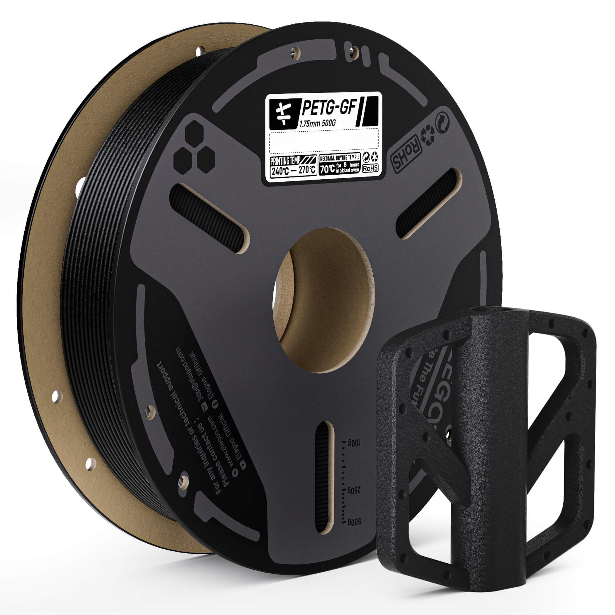 ELEGOO Glass Fiber PETG Filament 1.75mm Black 0.5KG, PETG-GF 3D Printing Filament High Stiffness, Electrical Insulation and Weather Resistant 500g