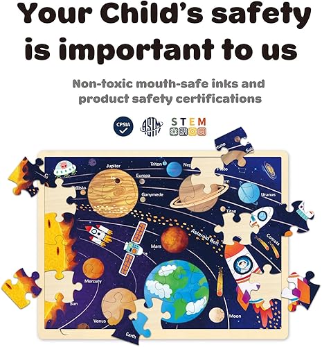Miniatura 3 de Rompecabezas de 48 piezas para niños de 4 a 8 años, rompecabezas de madera del sistema solar para niños de 4 años, cada pieza es única, rompecabezas