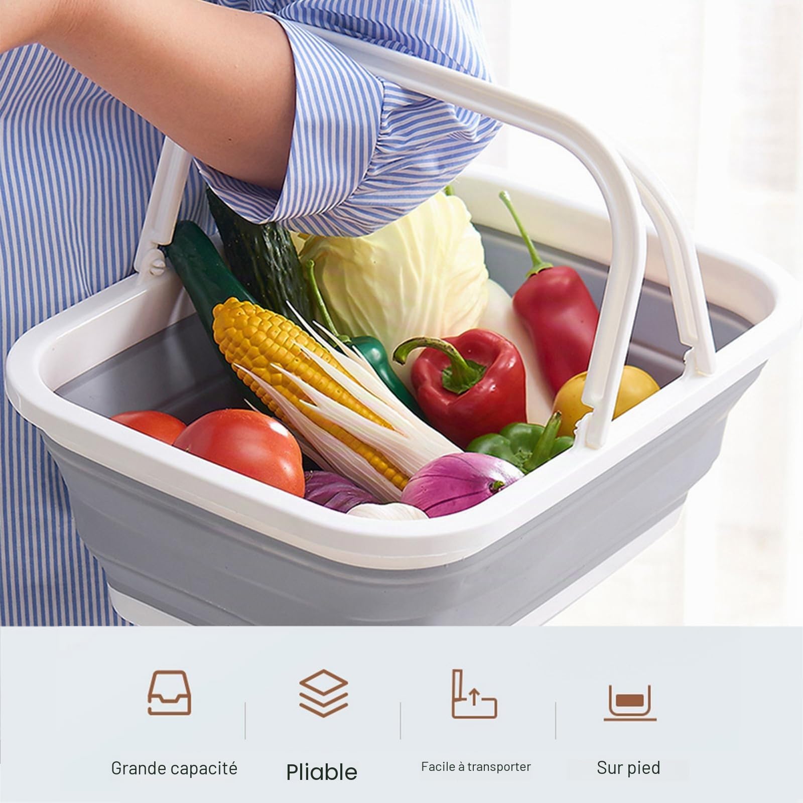 Panier Pique-Nique Pliable,Évier Camping Pliable pour Laver la Vaisselle,Panier Pliable pour Camping,Panier Pique-Nique Portable,Panier Pliable,Panier Picnic,pour Extérieur,Intérieur,Camping-Car