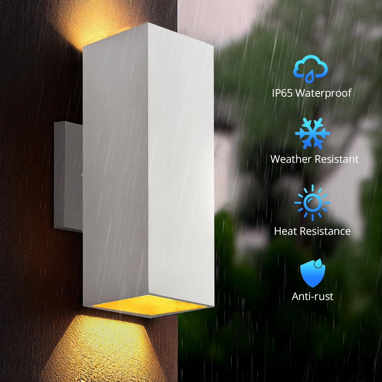 wowlite Modern Porch Lights Outdoor Wall Sconce, White Dust to Dawn Outdoor Lights, 13" Waterproof Square Exterior Lighting Fixtures, Aluminum Up and Down Light for House Garage Front Door, ETL Listed