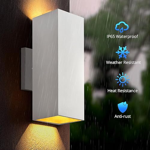Miniatura 3 de wowlite Paquete de 2 luces modernas blancas para porche, luz exterior de polvo a amanecer, luces de pared impermeables para exteriores, iluminación