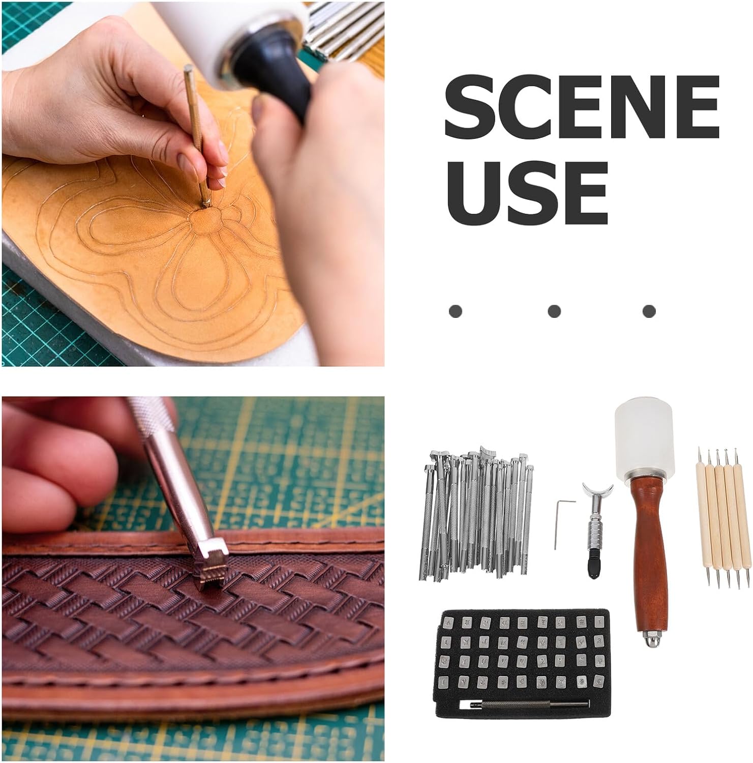 FOMIYES Leather Craft Stamps Number and Letter Punch Set with DIY Hammer, Professional Leather Stamping Tool for Crafting and Imprinting and Decorations