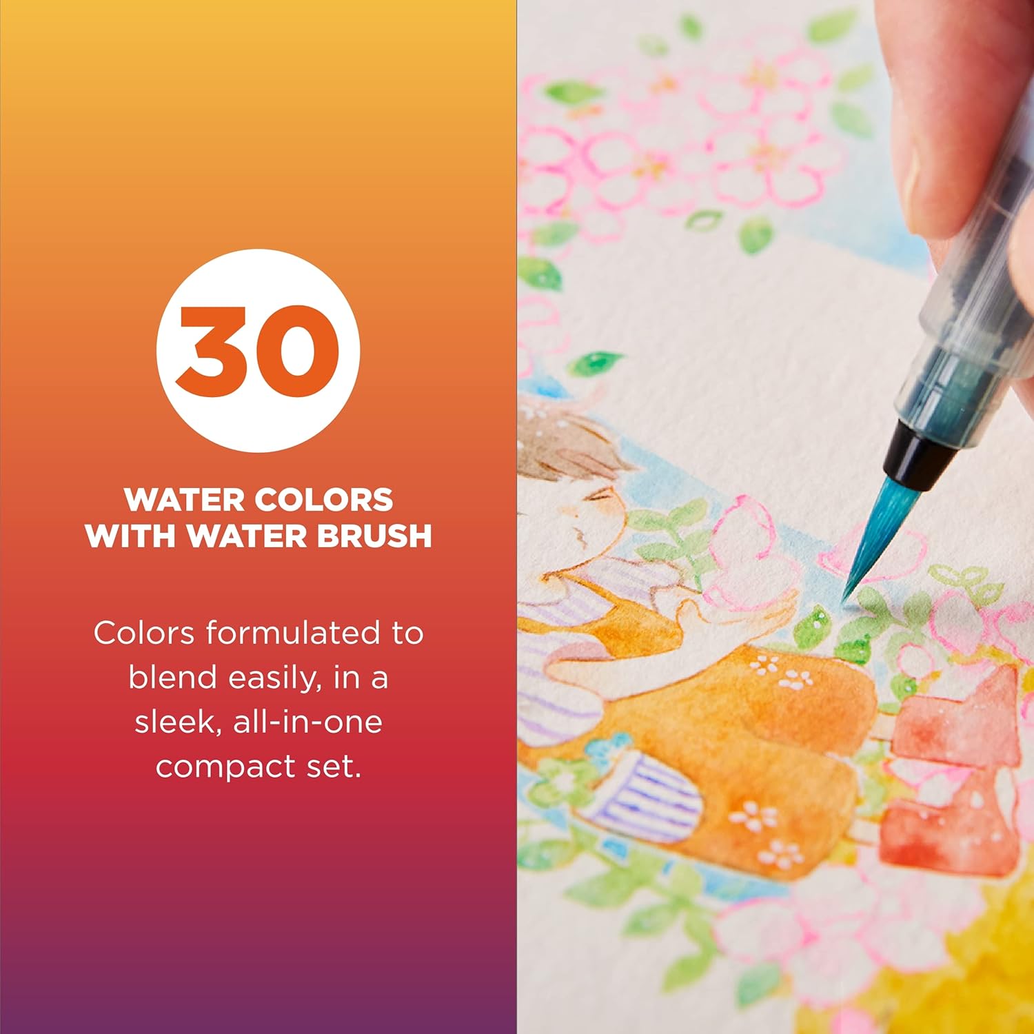 SAKURA Koi Pocket Field Sketch Kit - Color Sets for Painting On the Go - 30 Colors - 1 Water Brush - 1 Sponge - 1 Mixing Palette & Koi Water Brush - 9 ml Tank - 4 Assorted Tips