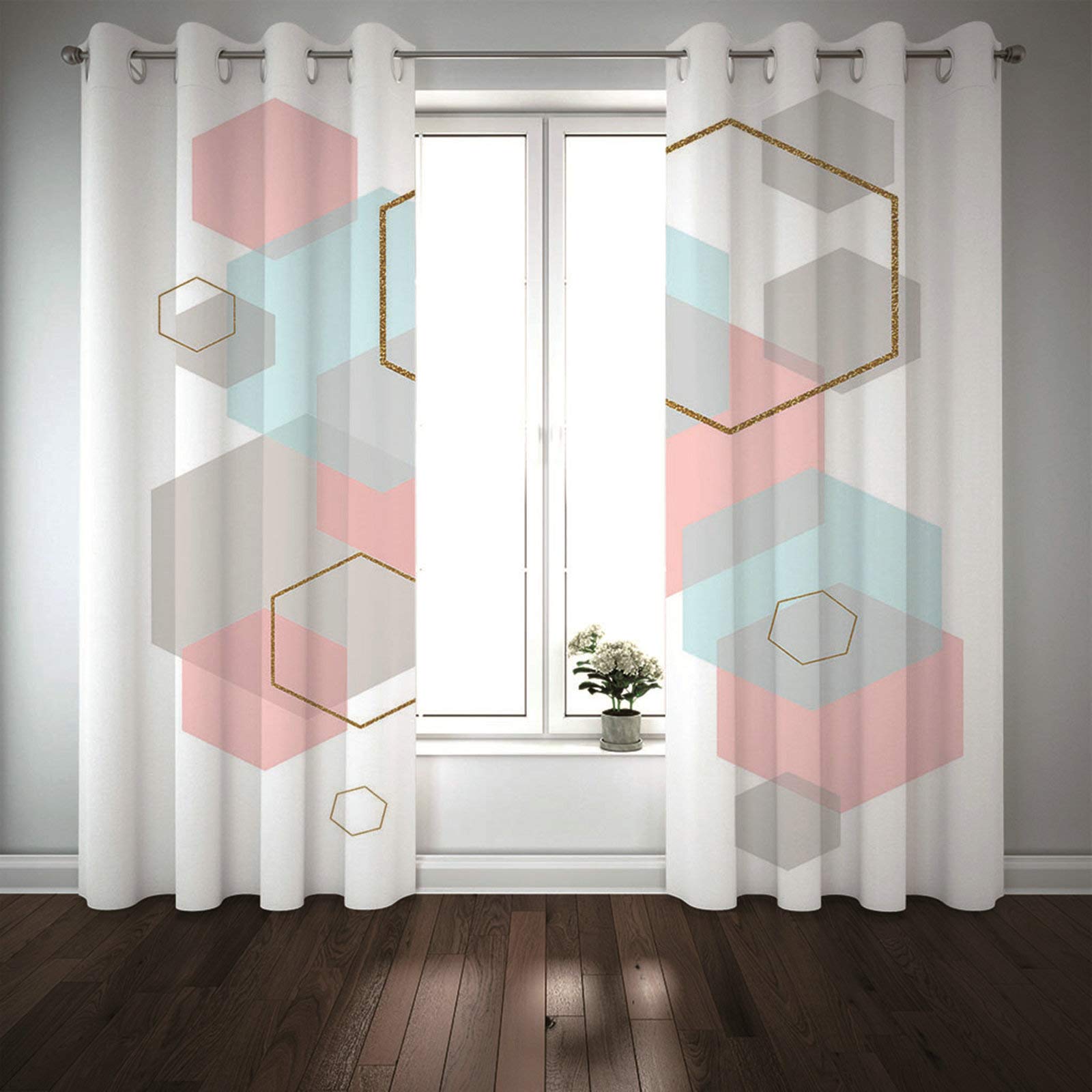 Daesar - Cortinas Salon Opacas 2 Piezas,Cortinas 274x274CM Cortinas Opacas Habitacion Blanco Cortina Salon Poliester Patrón de Geométrico