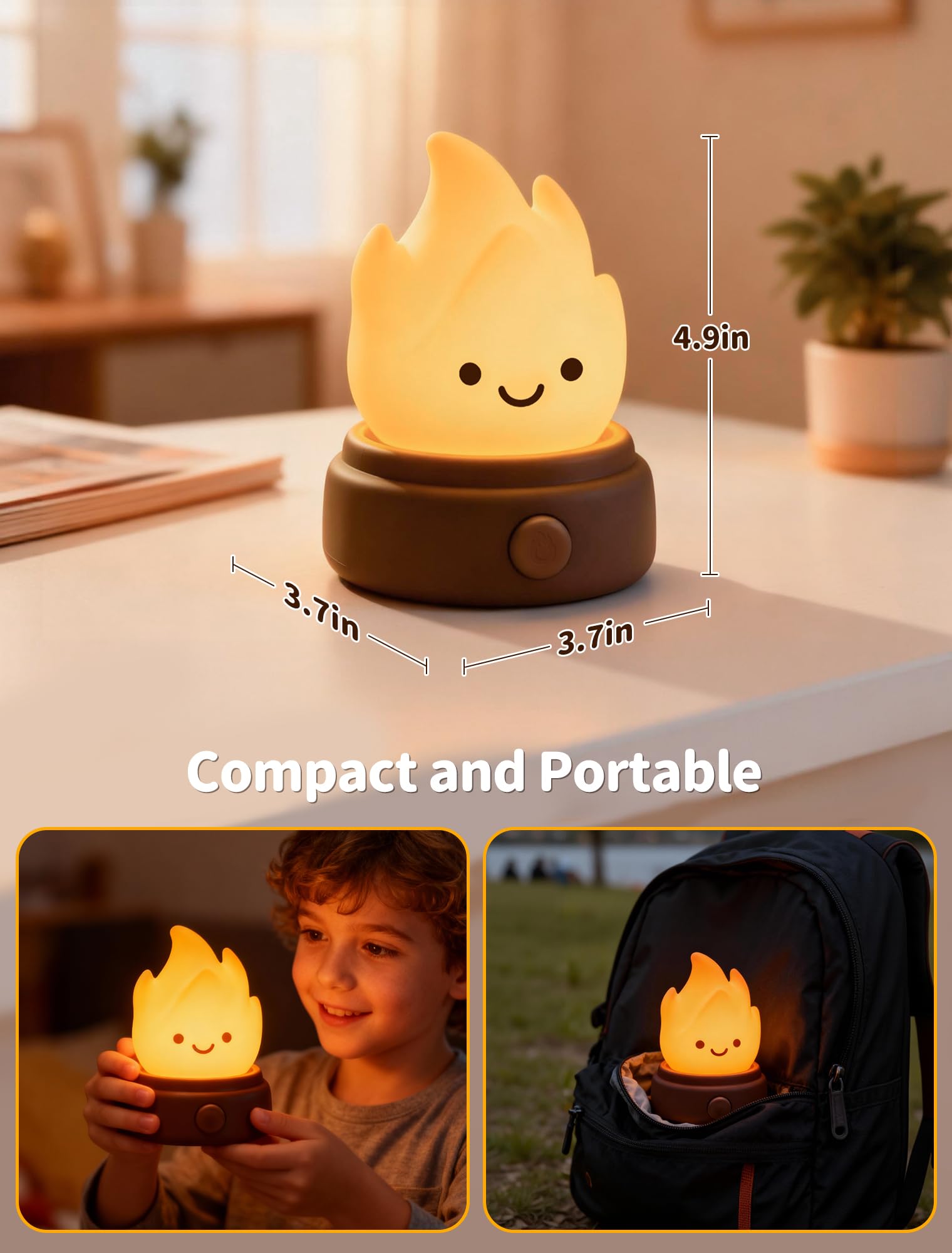 2026 Upgrade Campfire Night Light with White Noise Portable Desk Lamp Cute Silicone Flame Lights Flameless Candles Lamps — view 2