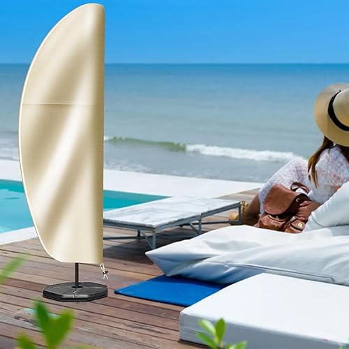 Miniatura 6 de OKPOW Cubierta para sombrilla de patio para sombrillas de 11 a 13 pies  Funda impermeable voladiza para sombrilla con cremallera resistente