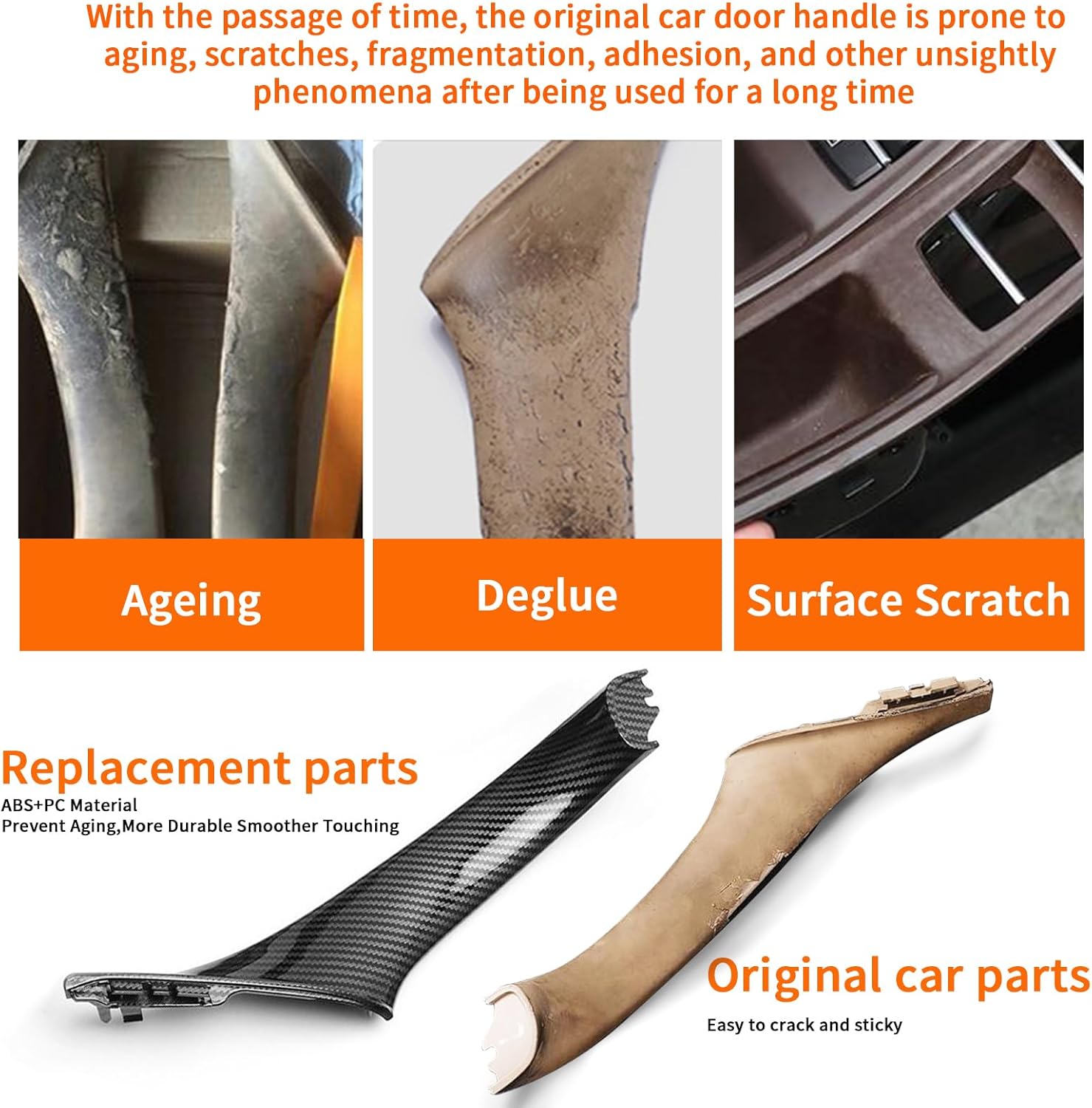 Car Door Handle Compatible with BMW 5 Series F10 F11 2011-2016 Inner Door Pull Handle Interior Door Handles Replacement Cover, 520i 528i 530i 535d 535i 550i (Carbon Fiber Color)