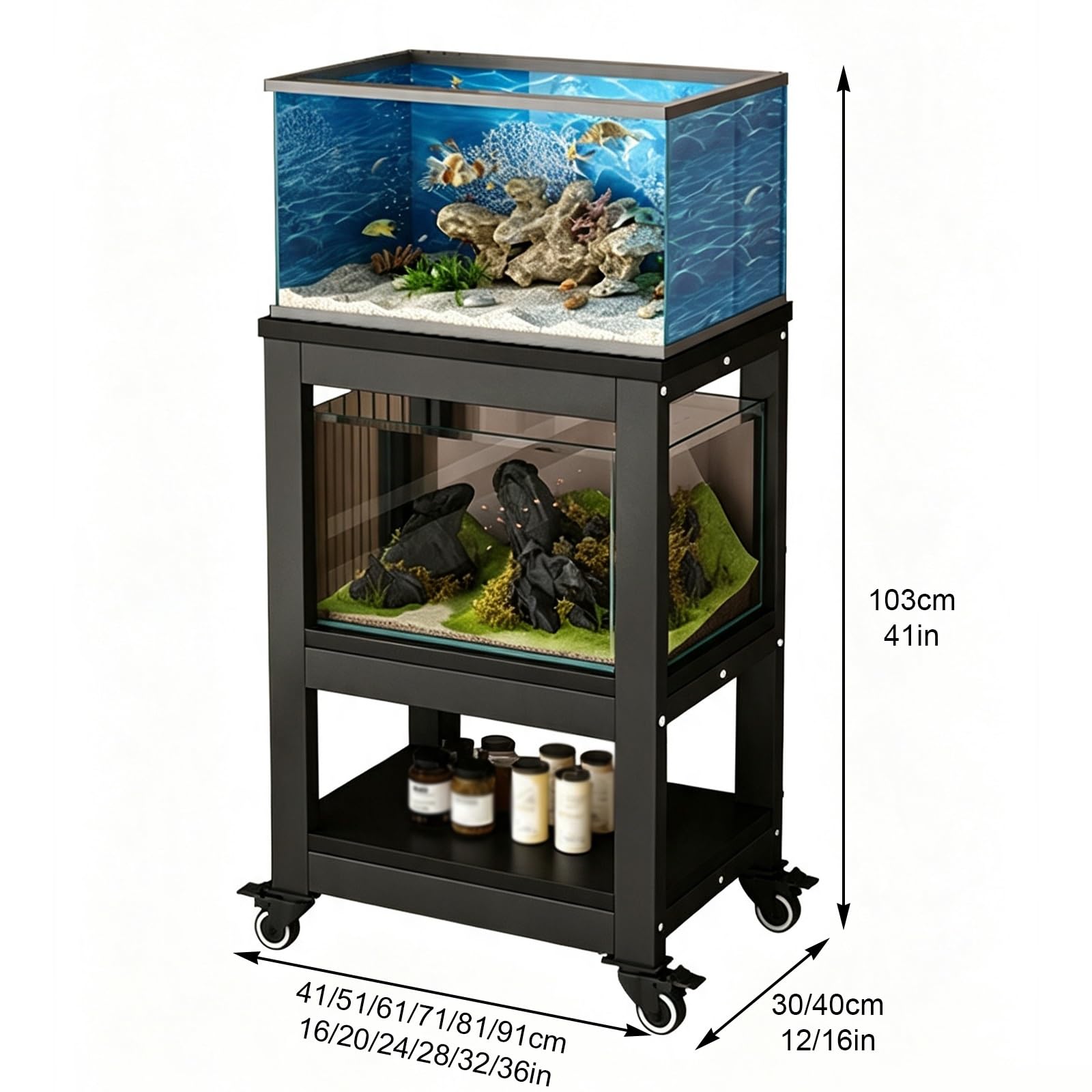 Supporto Acquario, Acquario con Mobile, Supporto per Terrario | Ripiani a 3 Livelli, Portata di 250 kg, Ampio Spazio di Stoccaggio a Vista(White C,51x40x103cm/20x16x41in)