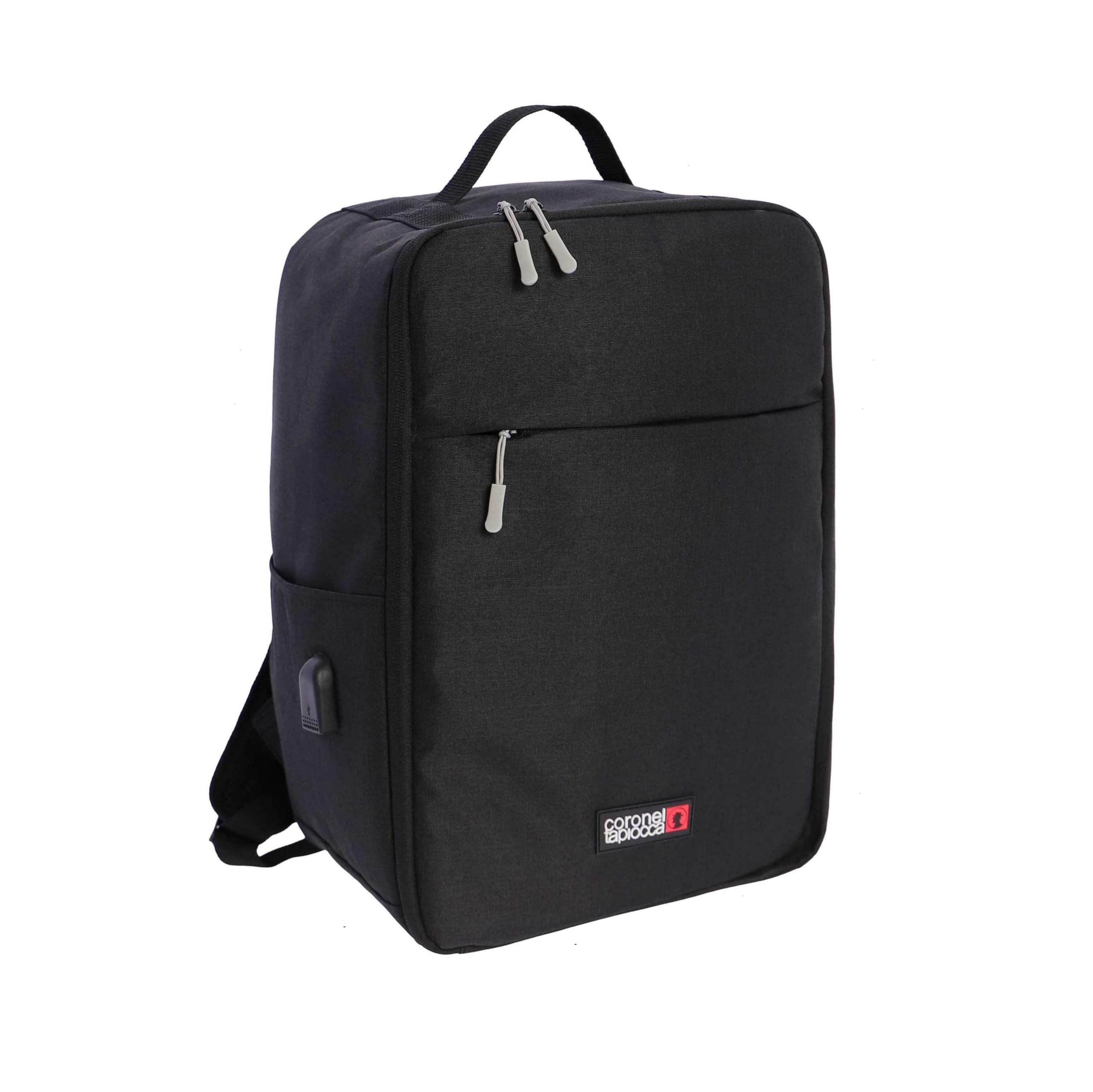 Airplane cabin travel backpack 40x20x25 - Ryanair backpack 40x20x25 - Travel cabin backpack - Travel backpack adapted for any trip and airline, Coronel Tapioca, Black/White, Estándar, Daypack