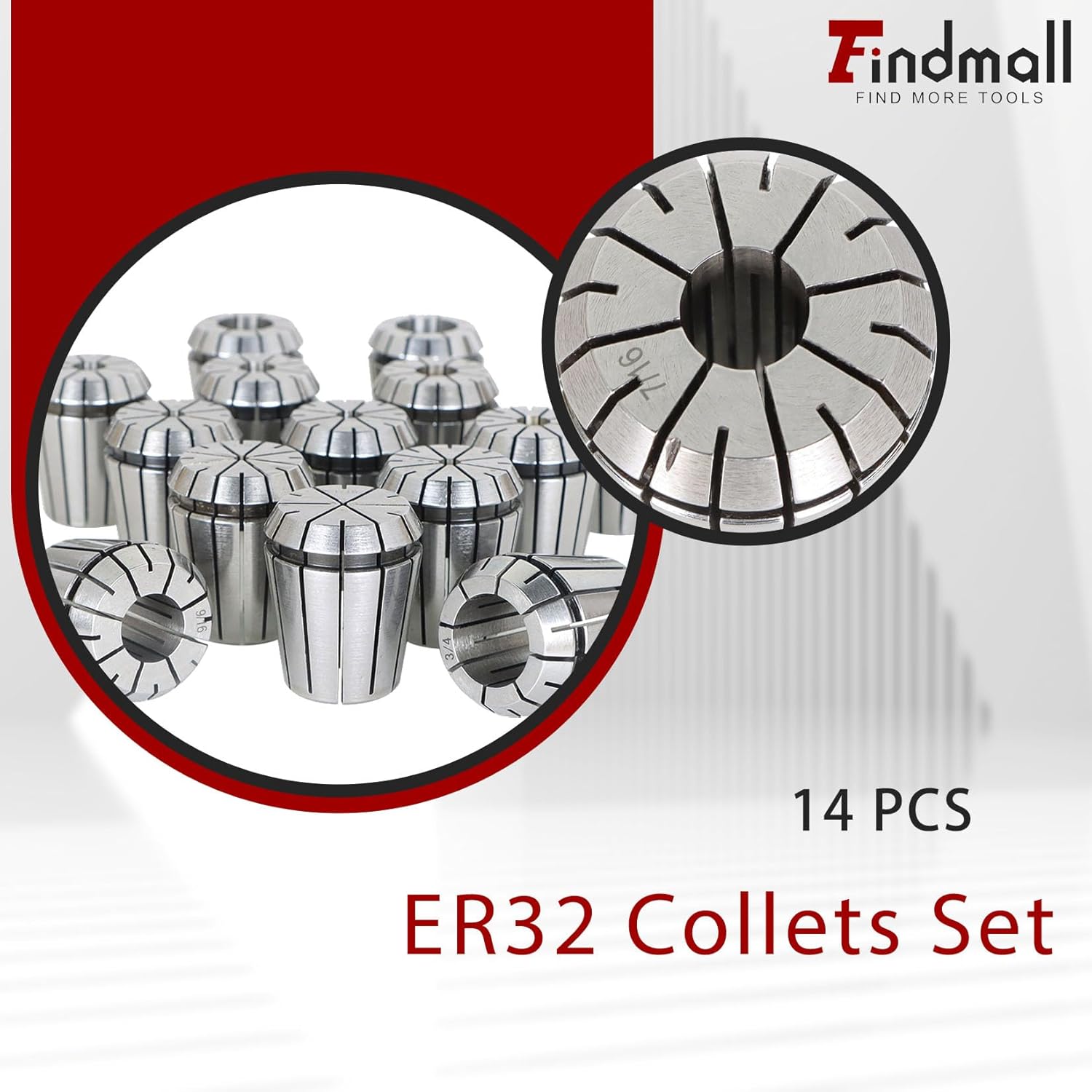 findmall ER32 Accuracy 14 Pcs 1/16"-3/4" ER-32 Collets Set With 3/8 7/16 1/2 Inch