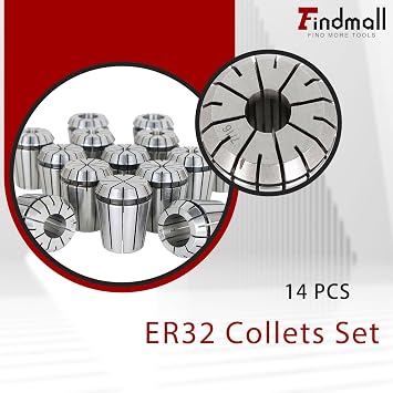 findmall ER32 Accuracy 14 Pcs 1/16-3/4 ER-32 Collets Set With 3/8 7/16 1/2 Inch