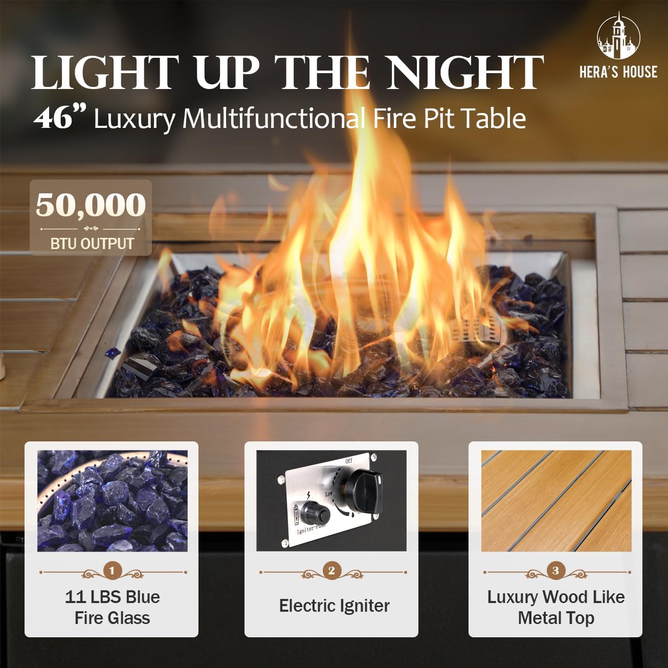 HERAS HOUSE 4 Pieces Patio Furniture Set with Fire Pit Table, 2 x Rocking Chair, 3-Seat Sofa with 46 Wood Like Fire Pit Table, Outdoor Conversation Set for Garden, Poolside, Backyard HERAS HOUSE 4 Pieces Patio Furniture Set with Fire Pit Table, 2 x Rocking Chair, 3-Seat Sofa with 46 Wood Like Fire Pit Table, Outdoor Conversation Set for Garden, Poolside, Backyard