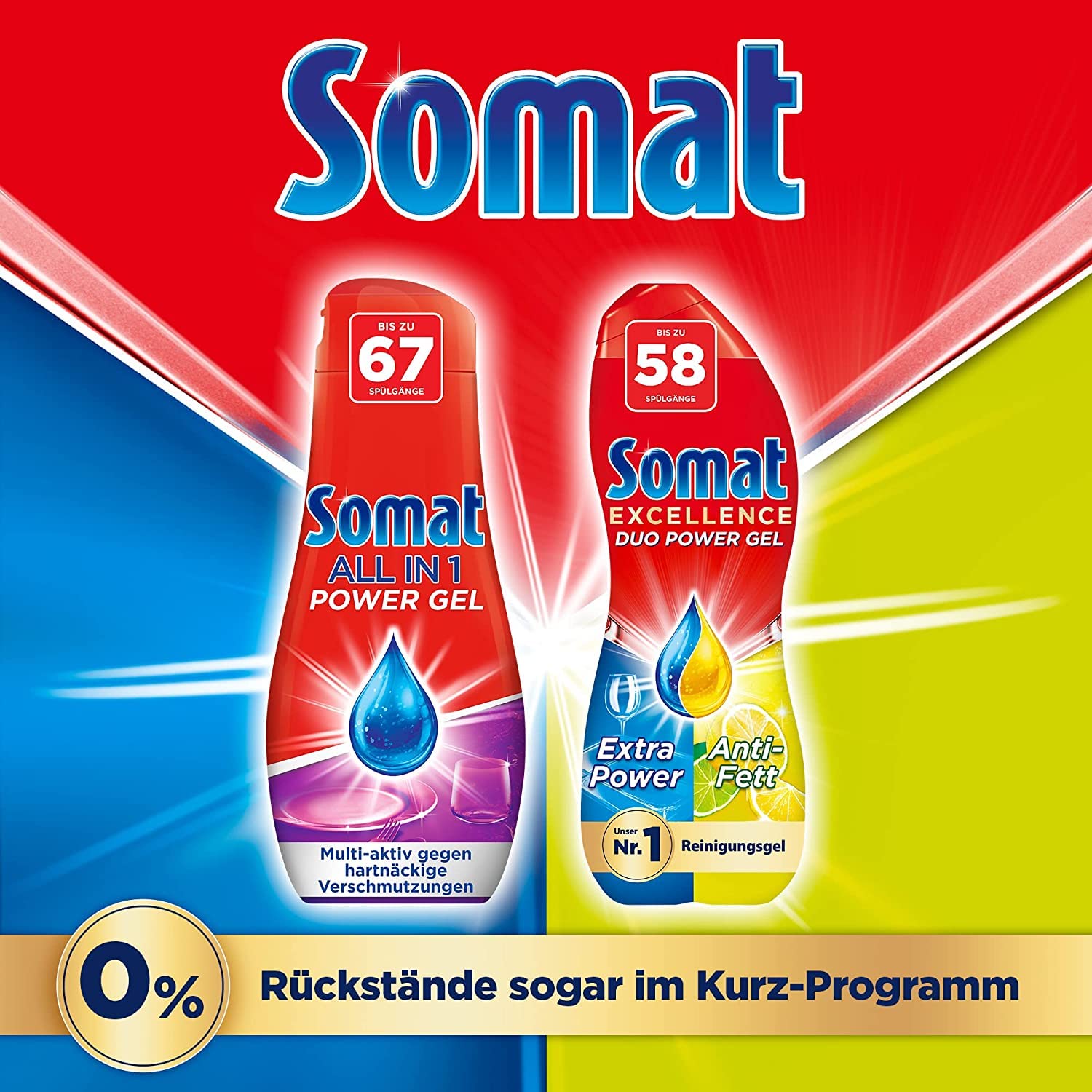 Somat Excellence Duo Power Gel, 174 (3 x 58) Spülgänge Spülmittel für den Geschirrreiniger mit Duo-Formel für bis zu 2x mehr Glanz & sofortige Tiefenreinigung, Zitrone & Limette