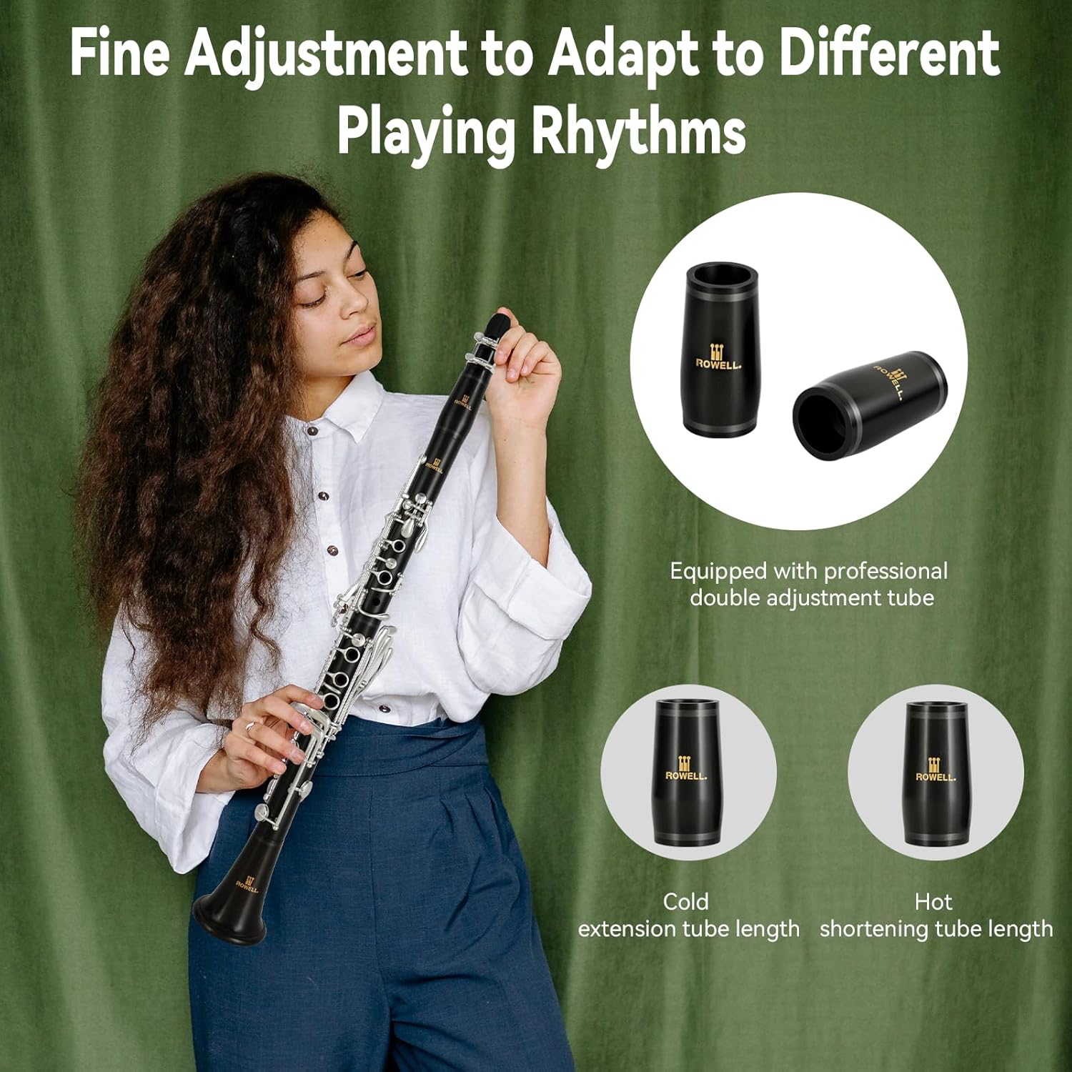 ROWELL 18 Key Bb Clarinet with Eb/Ab Lever & African Blackwood Wood Body Professional Rich Tone for Intermediate Players & Students Includes Case, Mouthpiece, Reeds