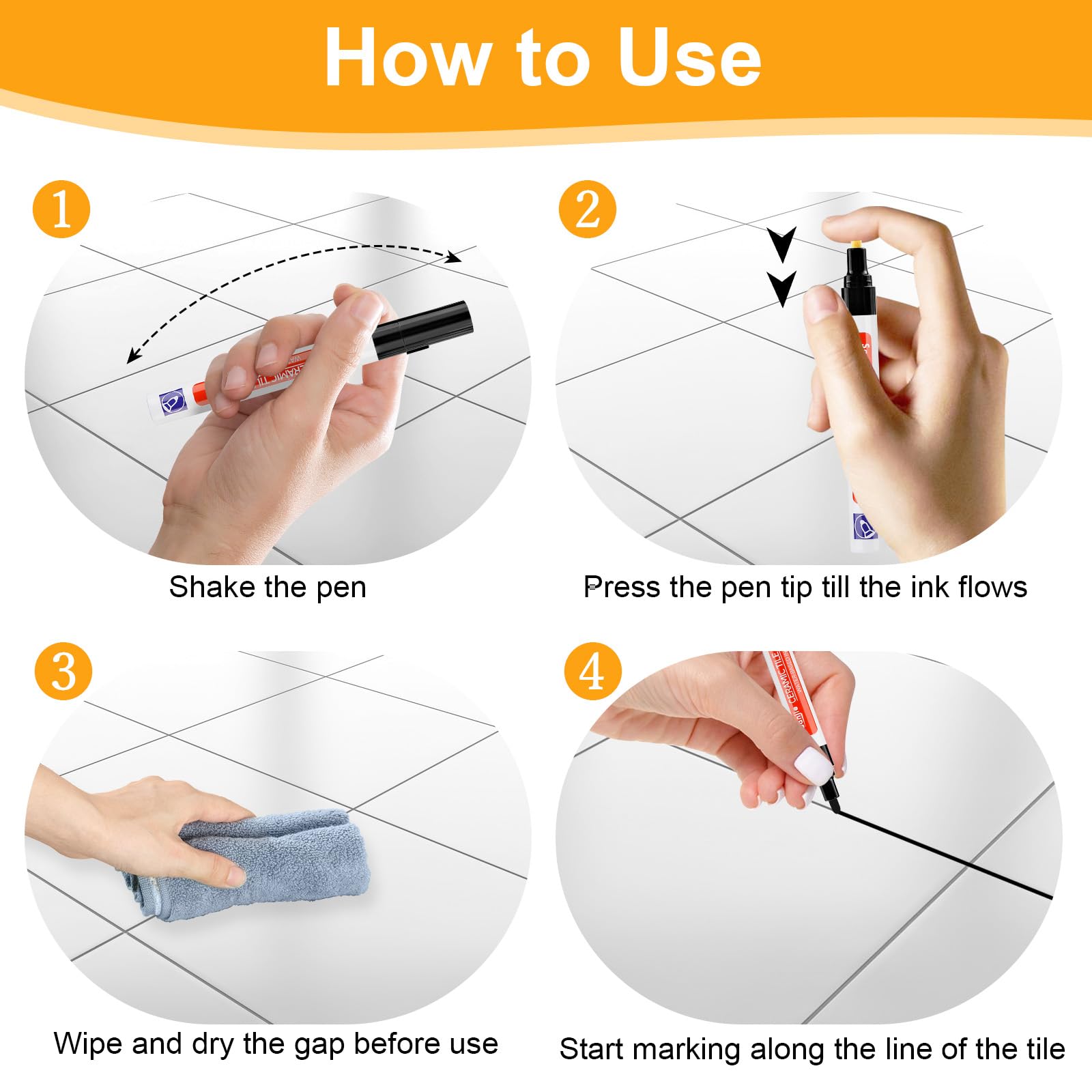 Sinofort Grout Pen Black,12PCS Tile Pen for Tiles Bathroom,Marker with Replacement Nib - Image 3