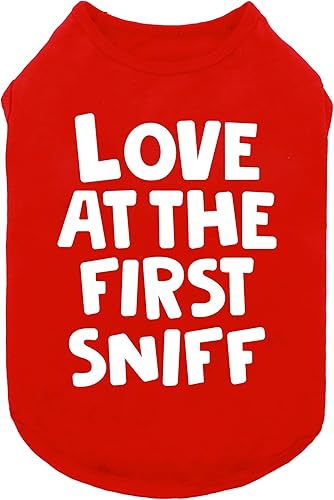 Fitwarm Love at First Sniff - Camisa de verano para perro, camiseta divertida, algodón ligero y transpirable, color rojo, talla S