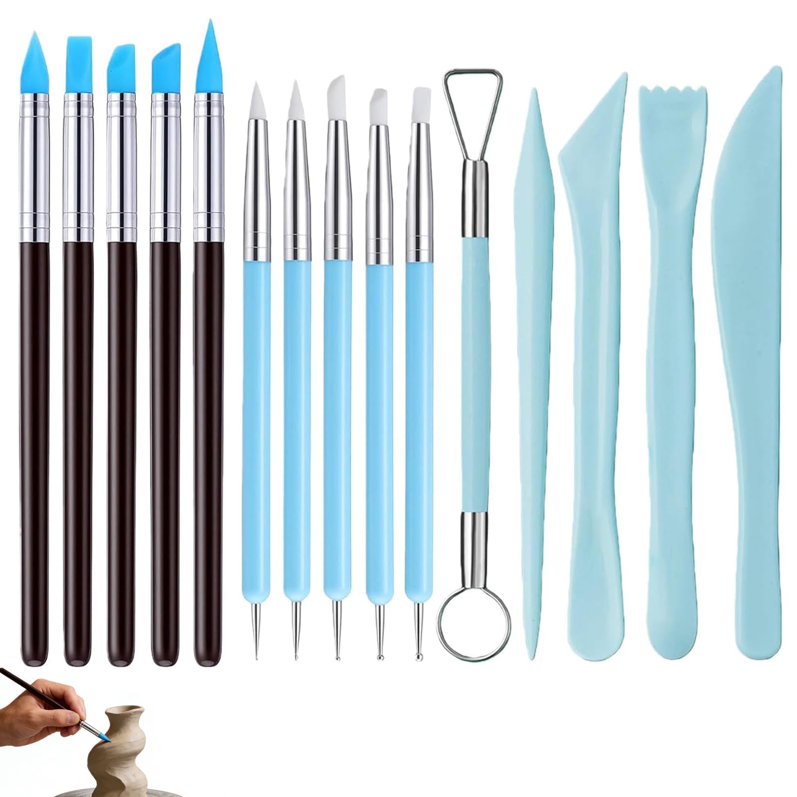15 Pcs Silicone Sculpting Tools, Blue Clay Tools Double Ended Clay Sculpting Tool, Embossing Tool, Modeling Dotting Tool Suitable for Beginners and Professionals for Pottery or Clays