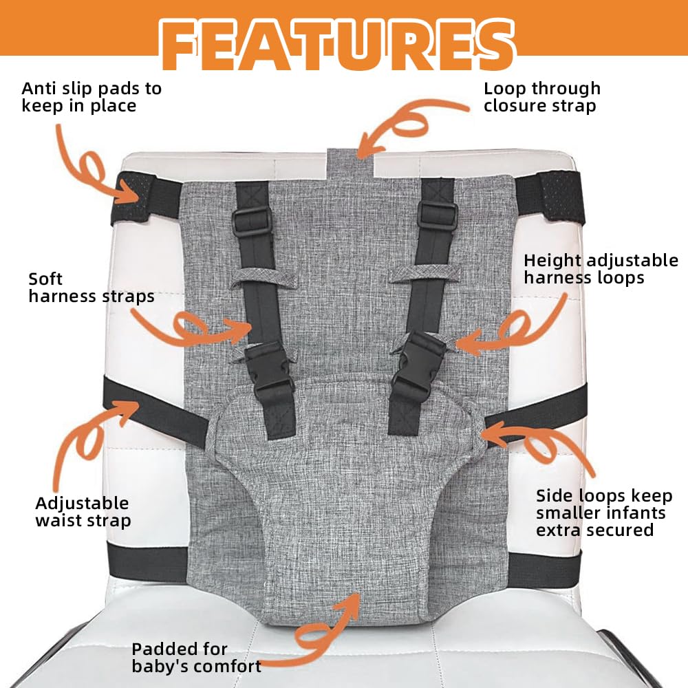 Harnais Chaise Haute Bébé, Ceinture de Sécurité Bébé Repas, Portable Voyage Lavable, Siège 6 Mois à 3 Ans