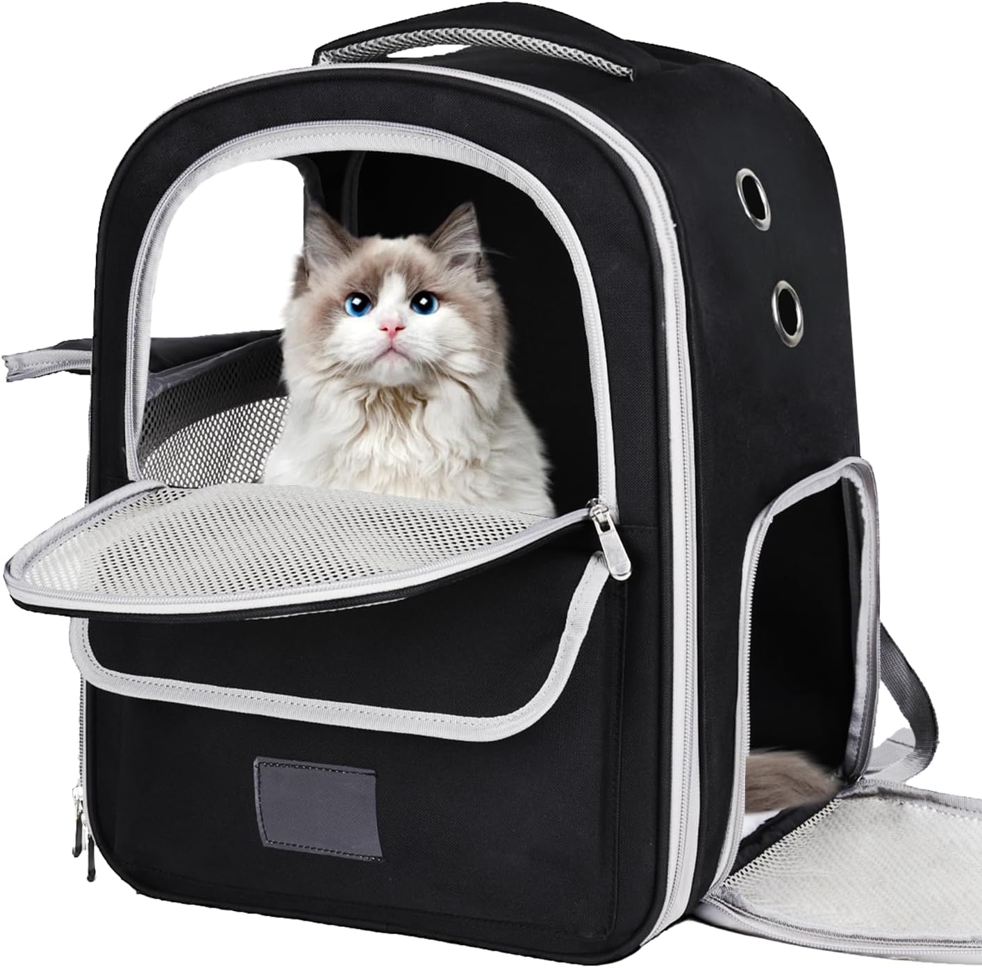 Qlfyuu Cat Carrier Backpack, Breathable Pet Carrier Backpack for Small Medium Cat Puppy, Pet Carrier Bag for Travel Walking Hiking Camping(Black)