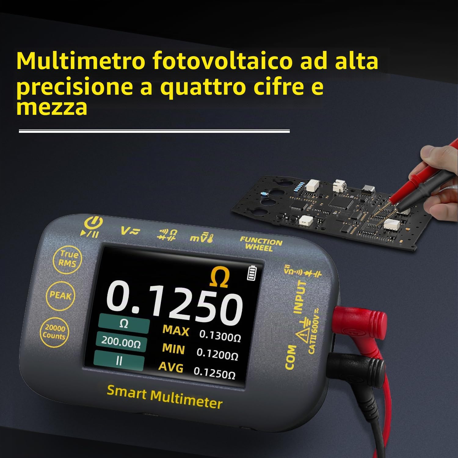 BSIDE Mini Multimetro digitale 20000 conteggi TRMS Multimetro portatile 1000V Voltmetro Ricaricabile 2.8'' LCD Tester Misura AC/DC Tensione Resistenza Capacitanza Diodo Temperatura