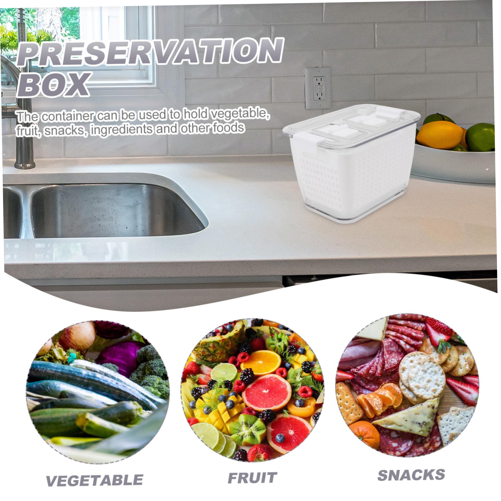 Cabilock 3 piezas Cajas Herméticas para Almacenamiento y Drenaje de Alimentos Contenedores Compactos para Frutas y Verduras Organizador Práctico para Frigorífico Fácil Limpieza y Ahorro de