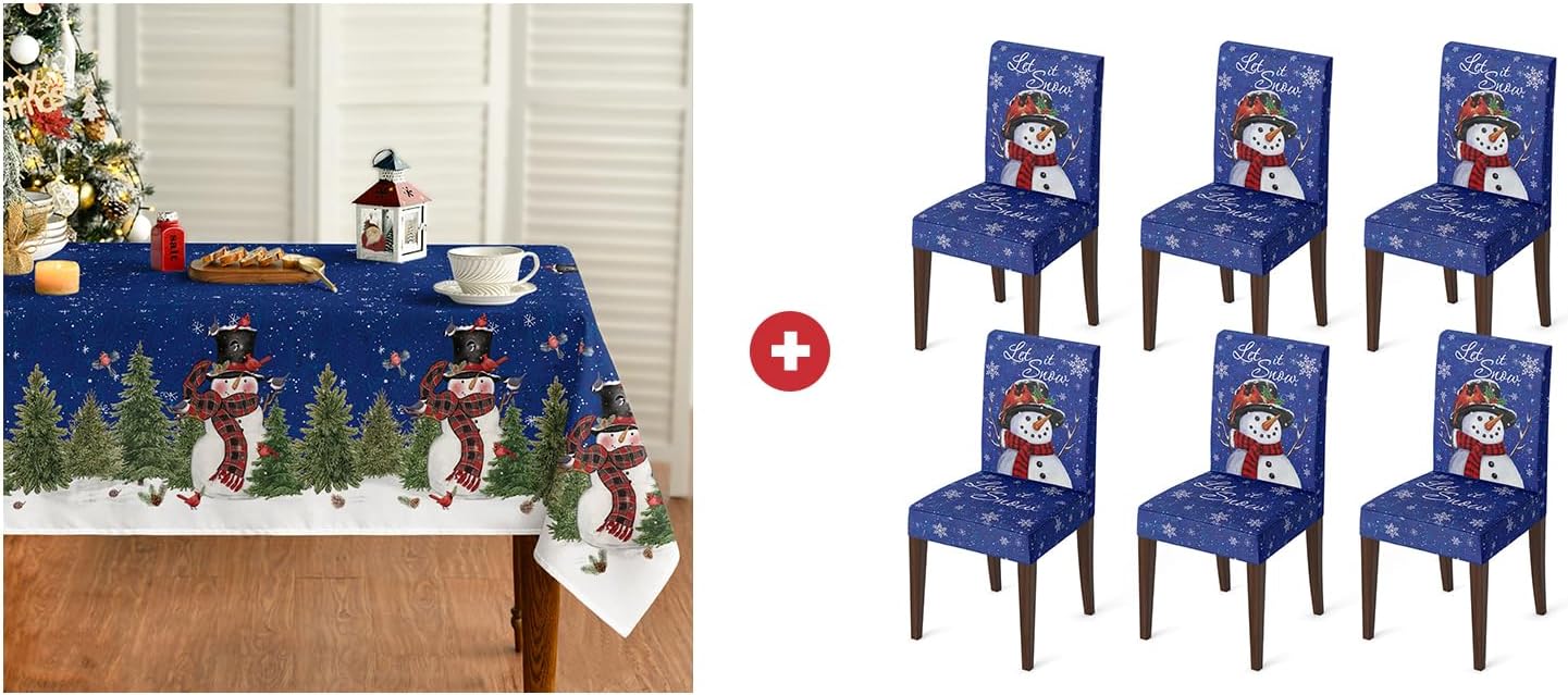 Horaldaily Christmas Tablecloth and Chair Covers, Winter