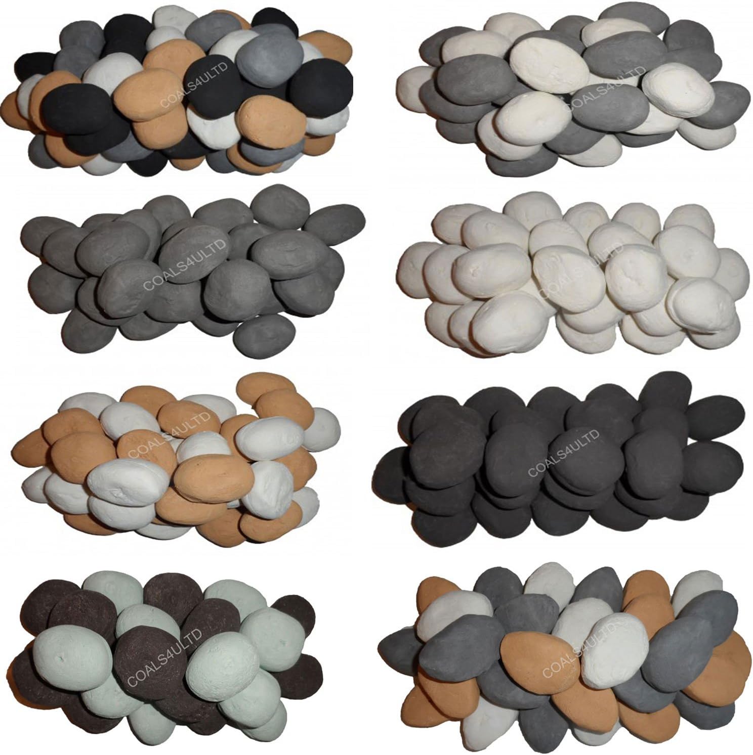 Multicolour Ceramic Pebbles, 30 Fire Stones for Gas Fire, LPG Fire, Electric Fireplace & Bio Ethanol Burner, Heat-Resistant Fuel Effect Pebbles in White, Grey, Beige, Black