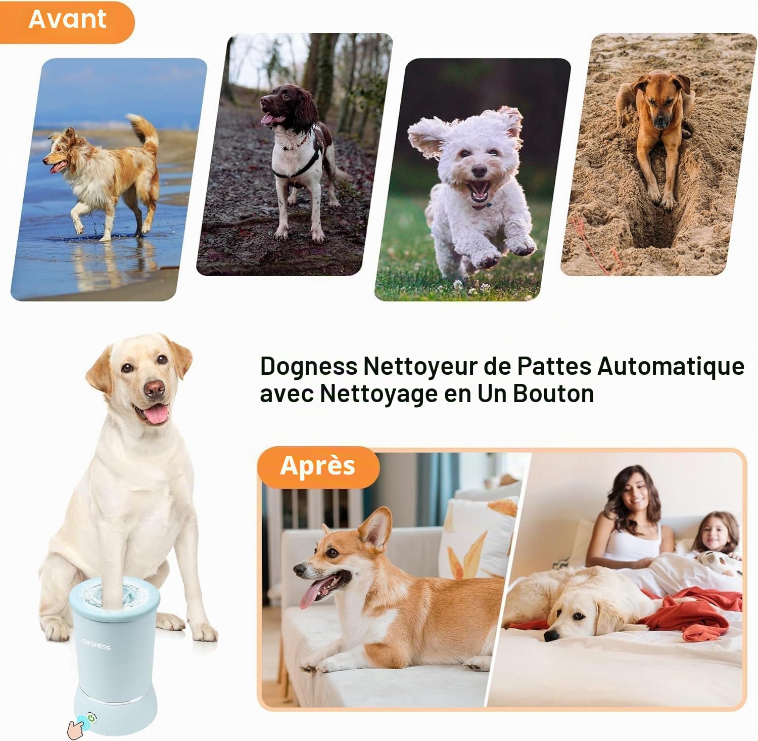 DOGNESS Nettoyeur automatique de pattes de chien en silicone souple - 2000 mAh - Chargement USB - 360° - Pour massage des pattes de chien