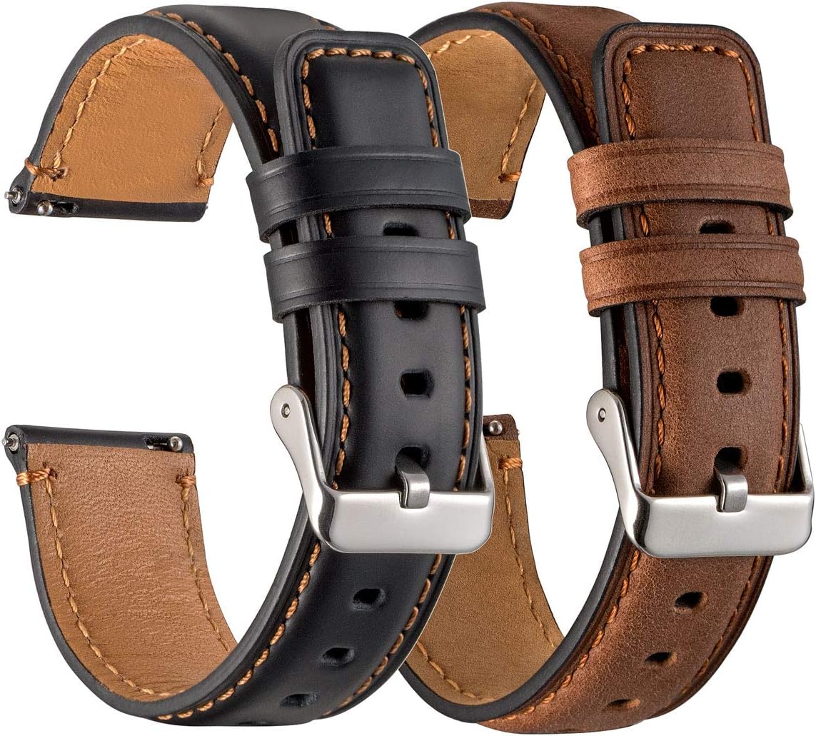 Galaxy Watch 46mm Band 2 Pack, Compatible with Samsung Galaxy Watch 8 Classic 46mm and Galaxy 46mm Watch Bands, Width 22mm Watch Band Quick Release Leather Straps Unisex Size