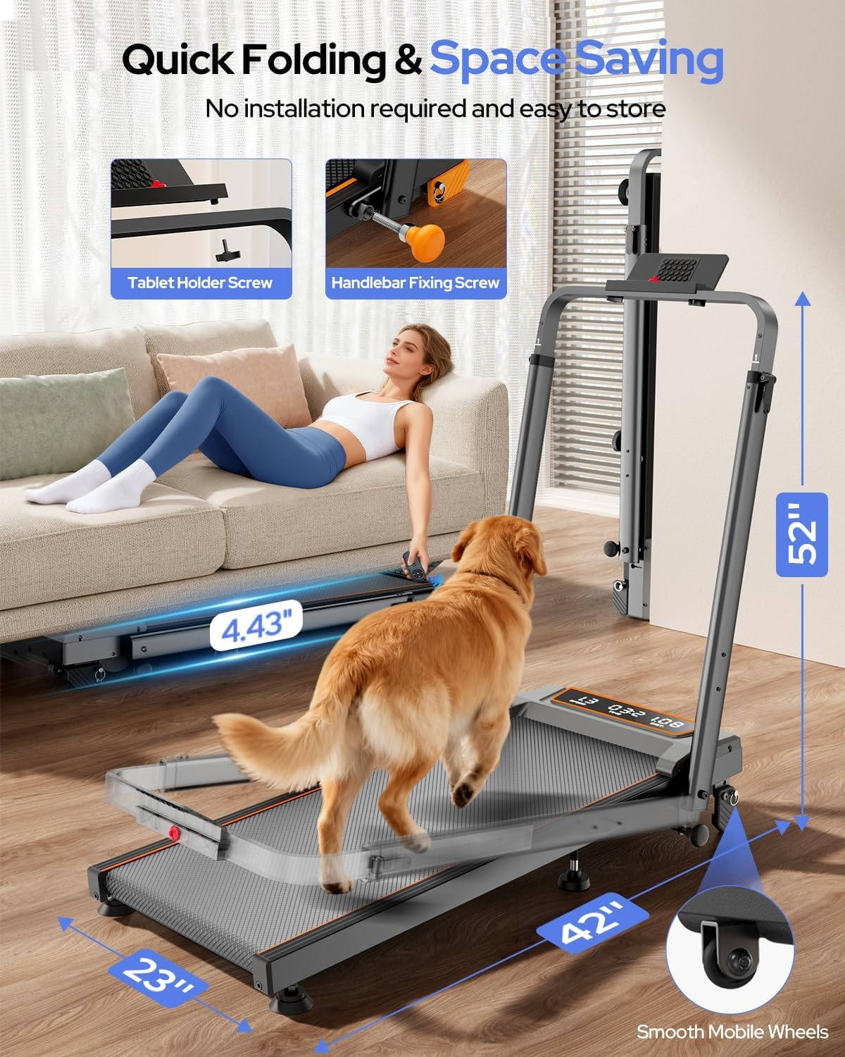 Walking Pad with 12% Incline/Adjustable Height Handle Bar, Upgraded 3.5HP Walking Pad with Handle Bar, 4 in 1 Foldable Treadmill with Incline, Electric Portable Treadmills for Home 350LBS, LED Display