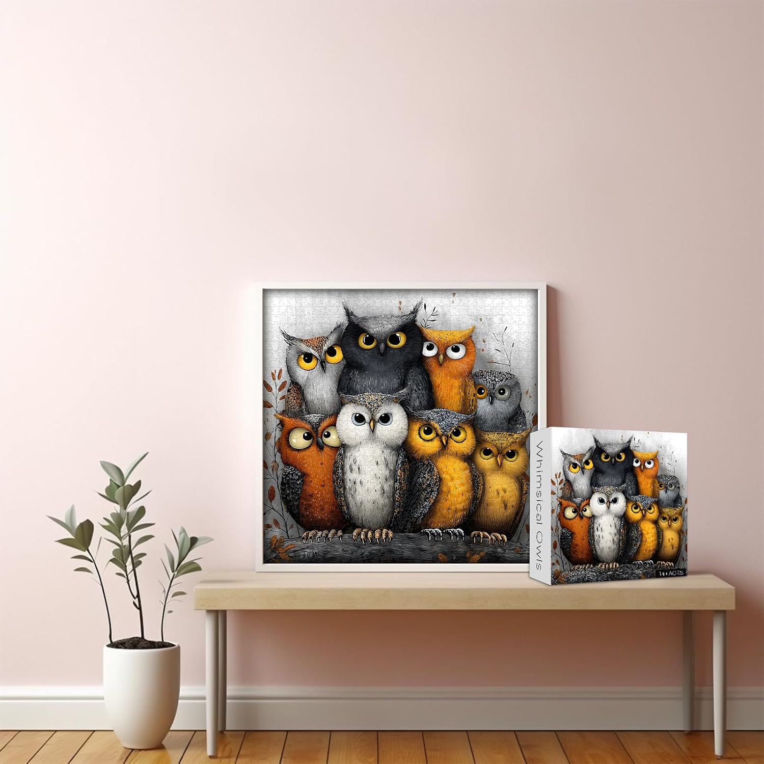 Whimsical Owls Jigsaw Puzzle 1000 Pieces, Funny Owl Puzzles for Adults Whimsy Birds, Larkipuzz Unique Impossible Cute Animals Theme as Home Decor