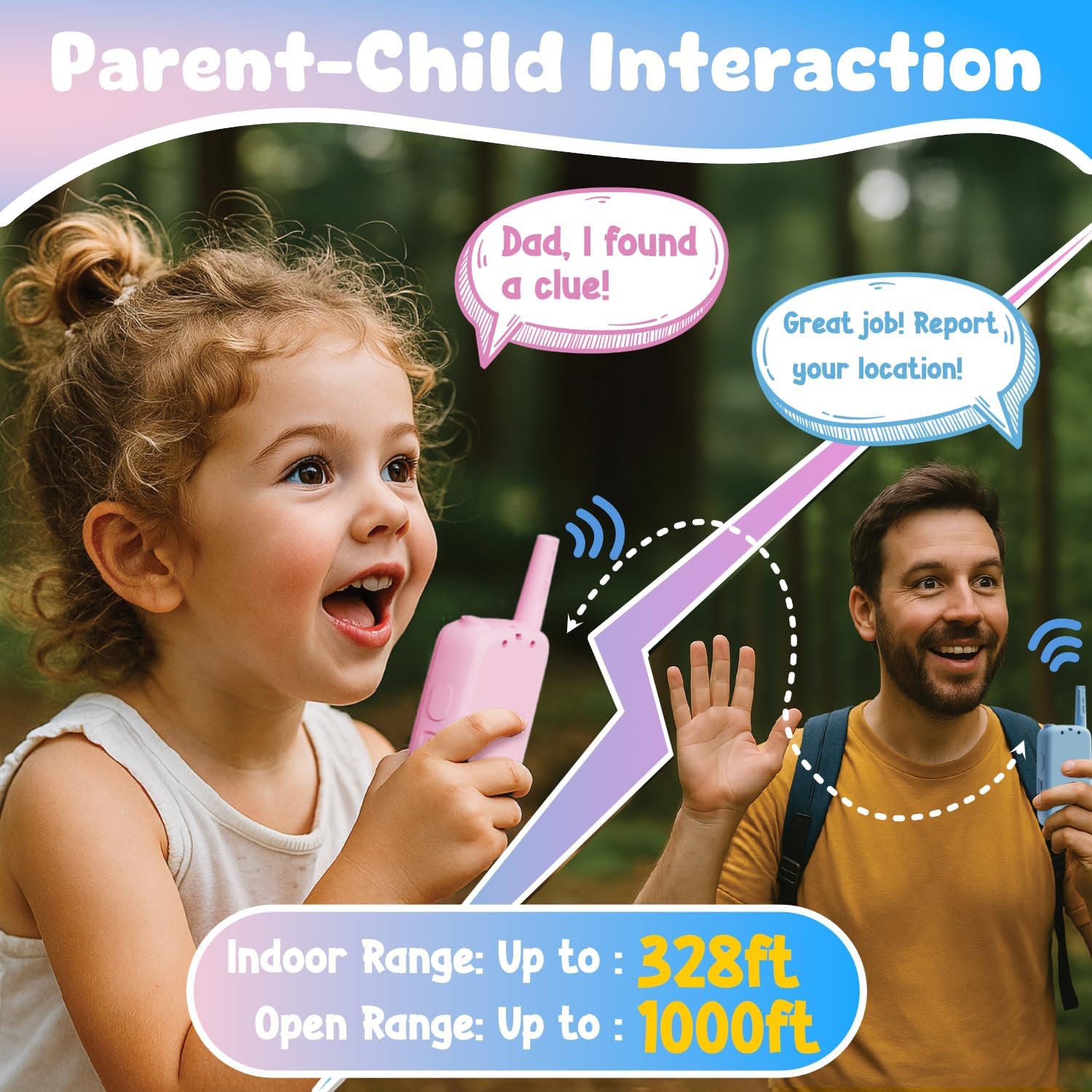 Video Walkie Talkies for Kids, Handheld 2 Pack Rechargeable Video Walkies Talkies, Indoor Outdoor Toys Christmas Birthday Gifts for Age 3-12 Year Old Girls Boys (Blue & Pink) - Image 3