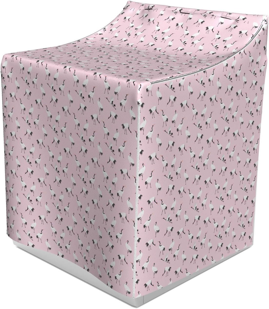 Ambesonne Exotic Cover for Washer and Dryer, Japanese Crane Birds in Pastel Tones Freedom Retro Oriental Graphic, Easy Use Bathroom Laundry Decor Accent, 29" x 28" x 40", Pale Pink White Grey