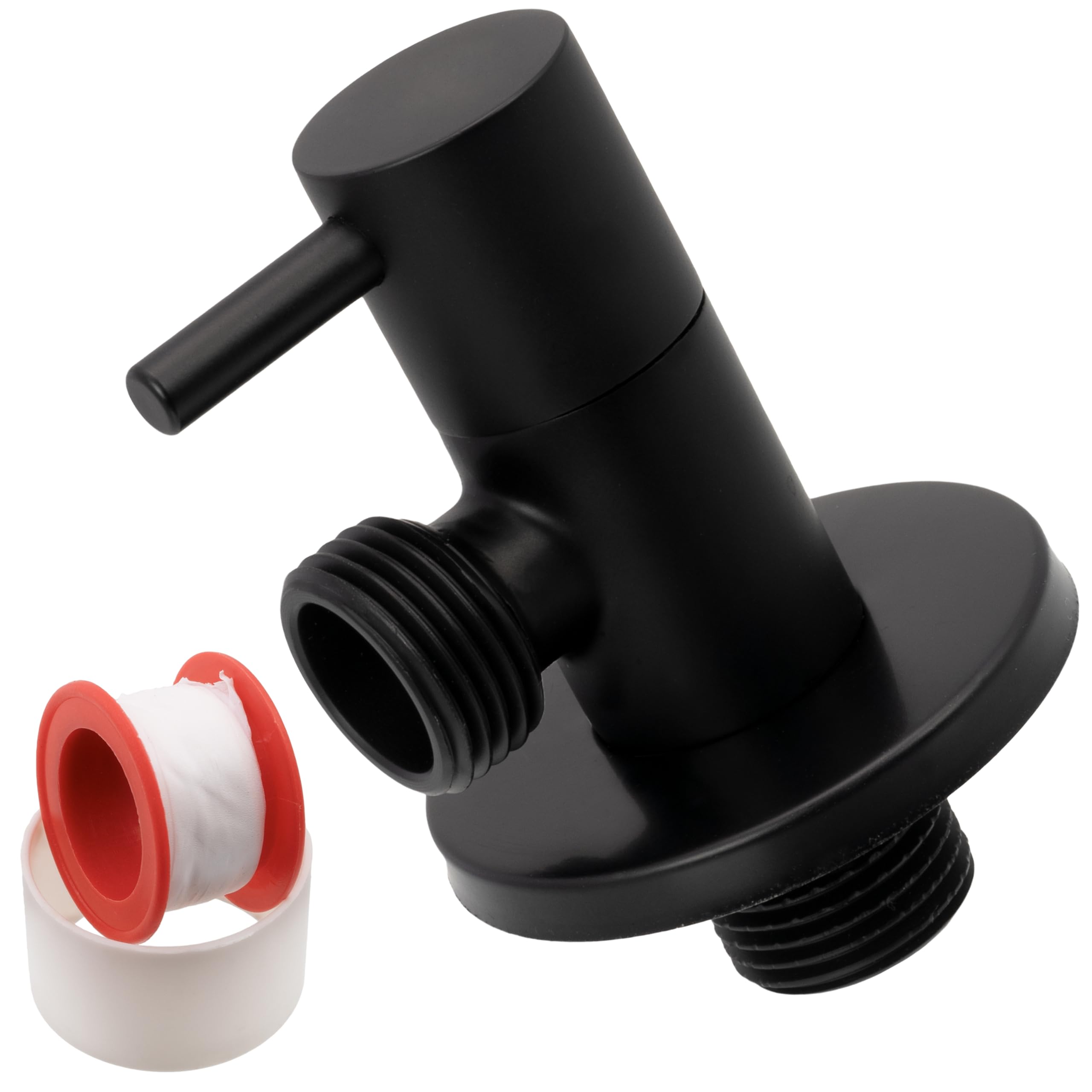 AERZETIX - Válvula de Parada en Ángulo 1/2"x1/2" con Roseta y Junta PTFE - Latón con Acabado Ennegrecido - Grifo de Agua Potable Sanitario para Lavabo Baño Cocina
