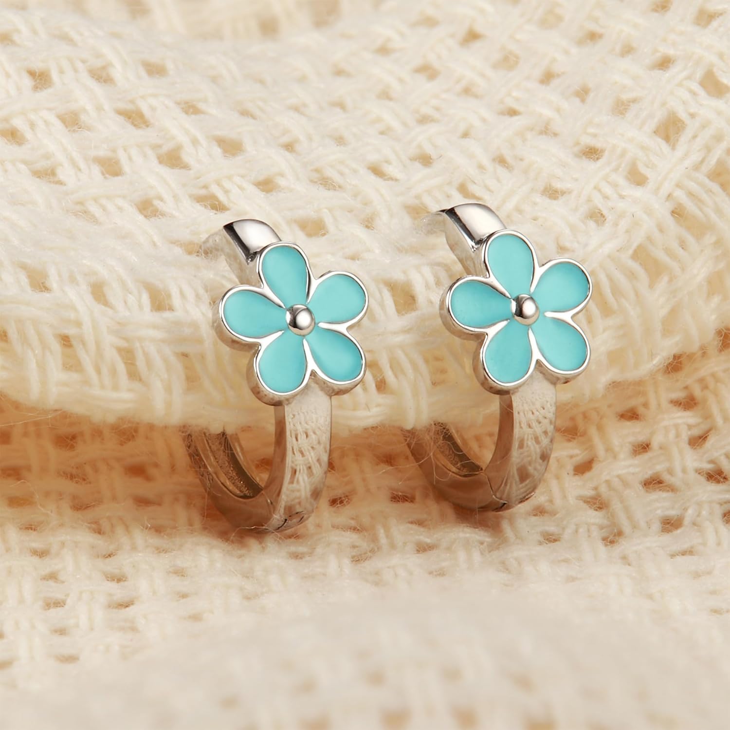 MILACOLATO Solid 925 Sterling Silver Flower Hoop Earrings Toddler 18K Gold Plated Small Huggie Hoop Earrings Hypoallergenic Daisy Hoop Earring for Women Valentines Mother's Day Birthday Jewelry Gifts - Image 4