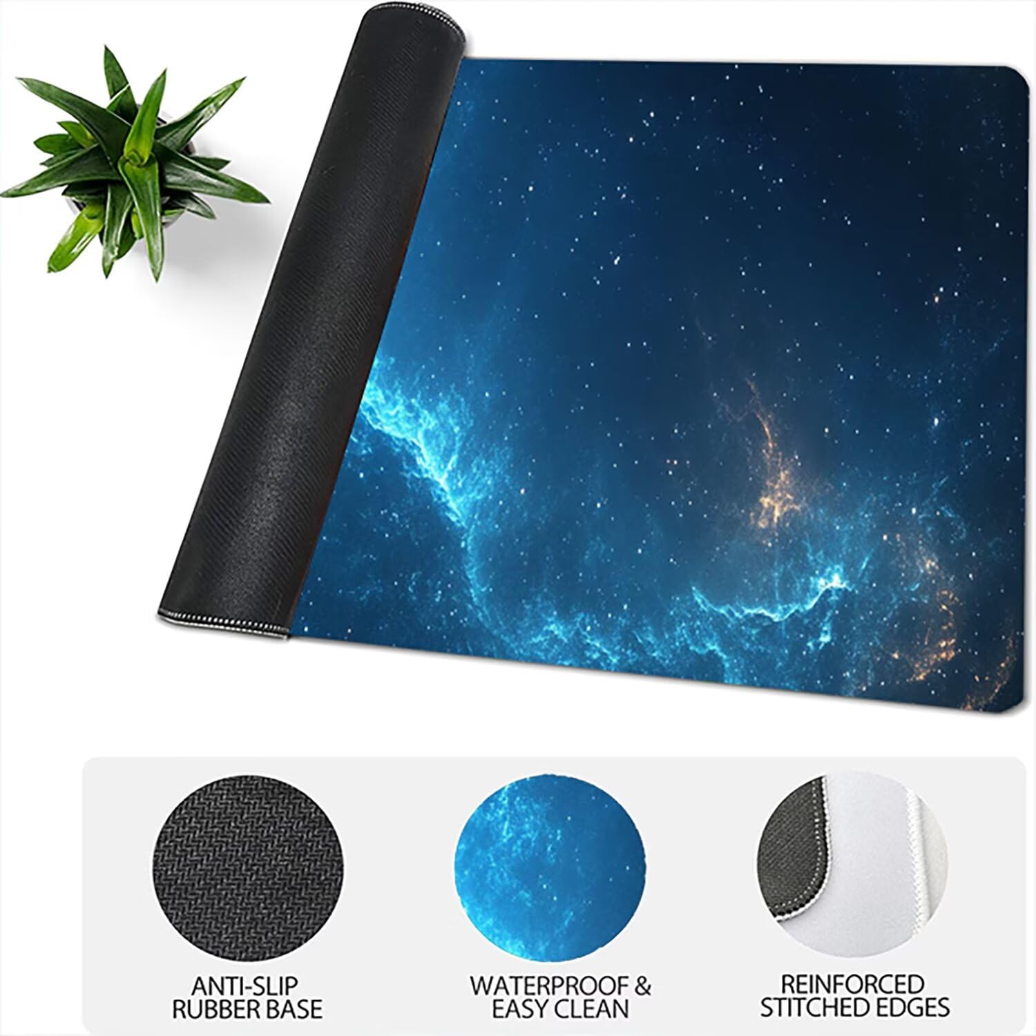 Podkładka pod mysz Lejnlnng XXL - 120x60cm - gwiaździste niebo duża podkładka pod mysz dla graczy, niebieska XL antypoślizgowa gumowa mata na biurko, wodoodporna mysz o wysokiej precyzji i szybkości
