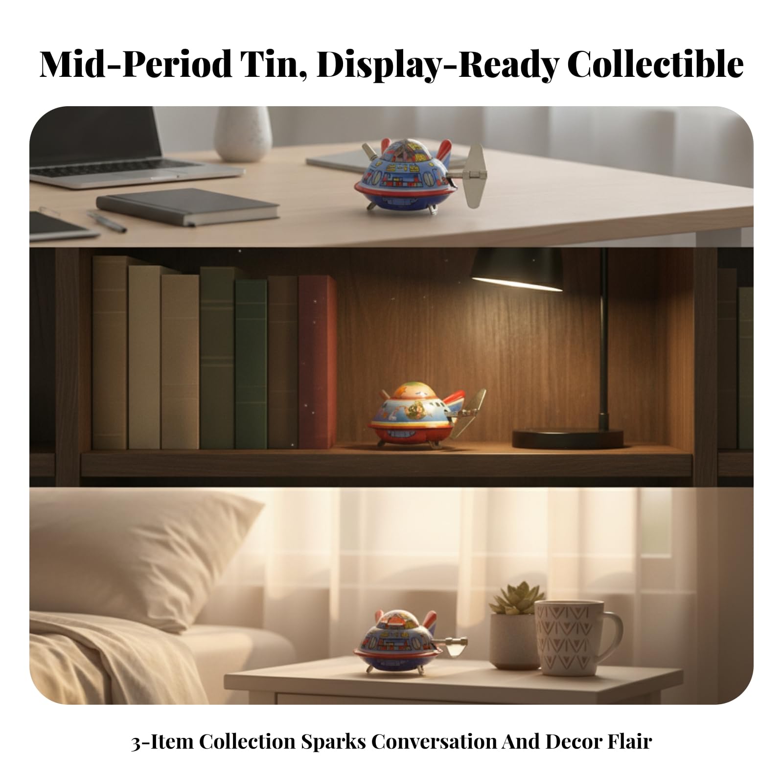 Nave Coleccionable Retro Juguete de Hojalata Mecánico a Cuerda Miniatura Adorno Nostálgico de Metal Adecuado para Mesa Oficina 7x5.5x4cm