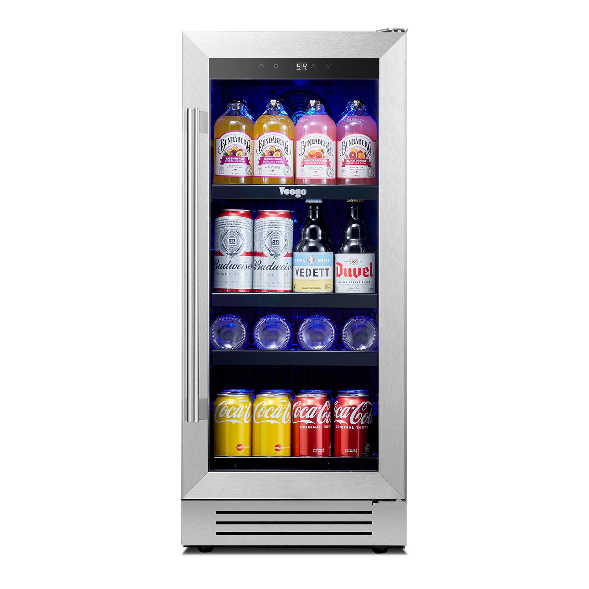 Yeego 15 Inch Beverage-Refrigerator, Beverage Cooler Stainless Steel Refrigerator Built-in or Freestanding, Small Wine Fridge with Glass Door, Drink Fridge for Beer, Soda, Wine | Fridge.com